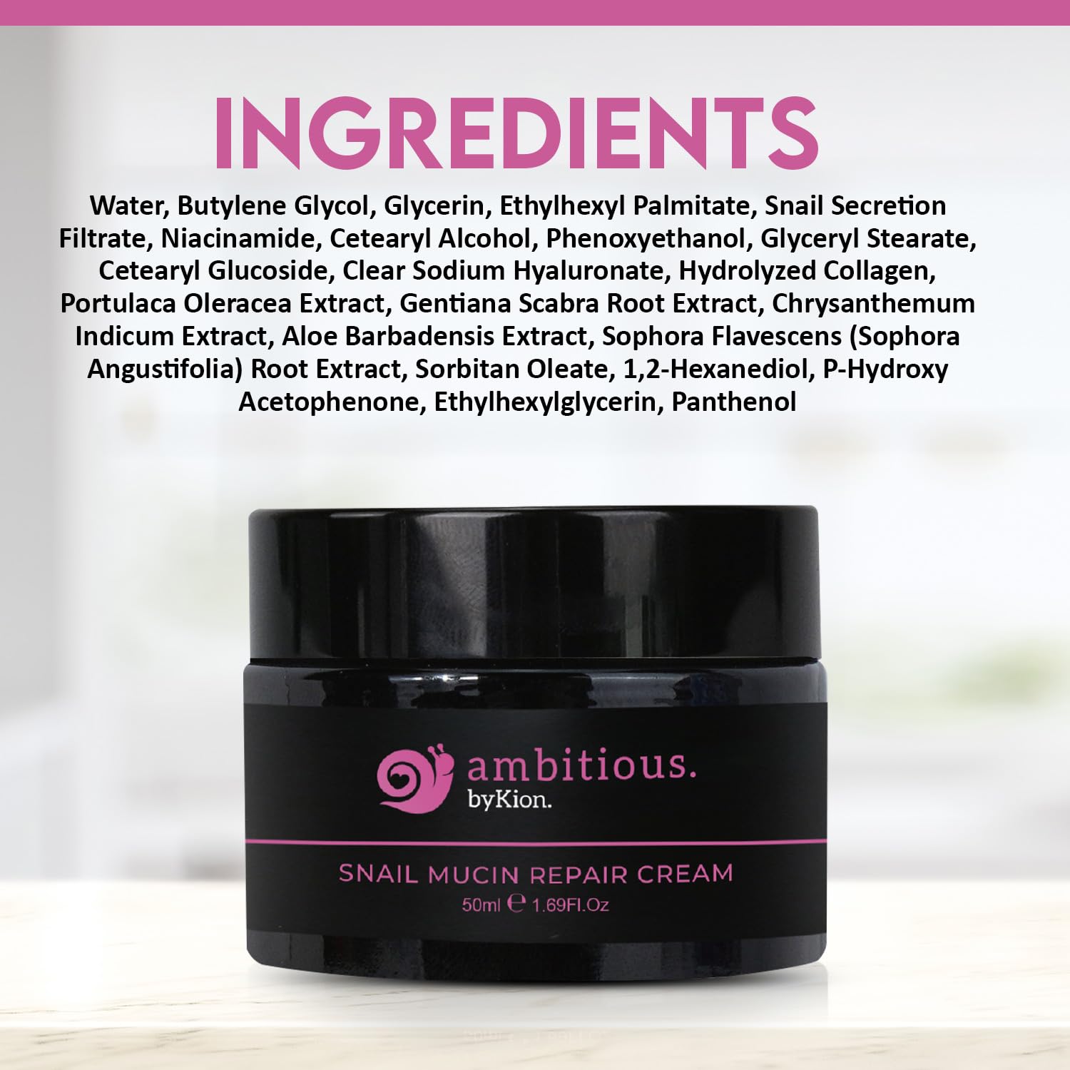 byKion ambitious Snail Mucin 92% Moisturizer Cream 1.69 fl oz/ 50ml, Daily Repair Face Cream for Dry, Sensitive Skin, Not Tested on Animals, No Parabens, No Sulfates, Asian Skincare