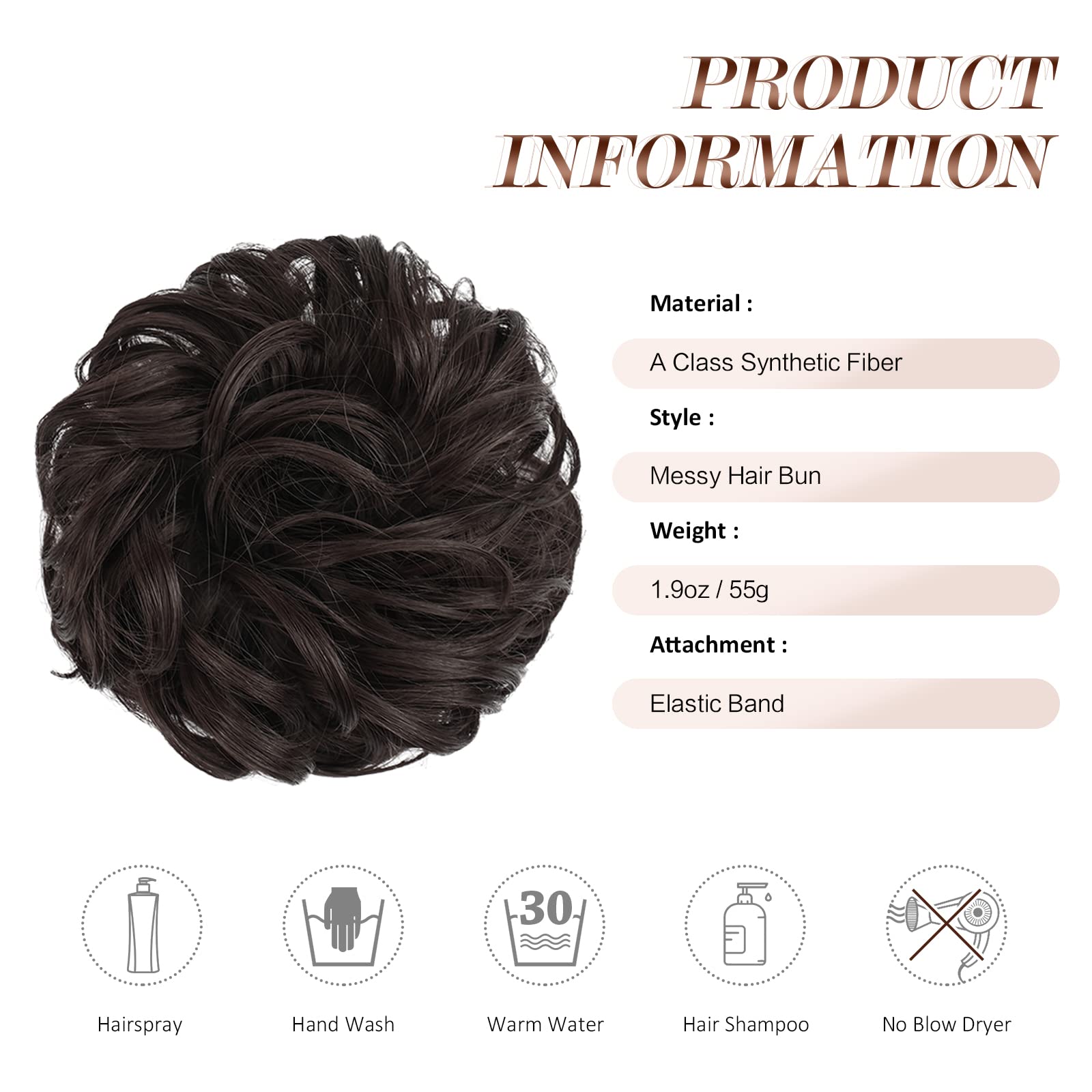 FESHFEN Hair Bun Extensions Messy Curly Hair Scrunchies Plus Size Hairpieces Synthetic Donut Updo Hair Pieces for Women Girls, 1.94oz