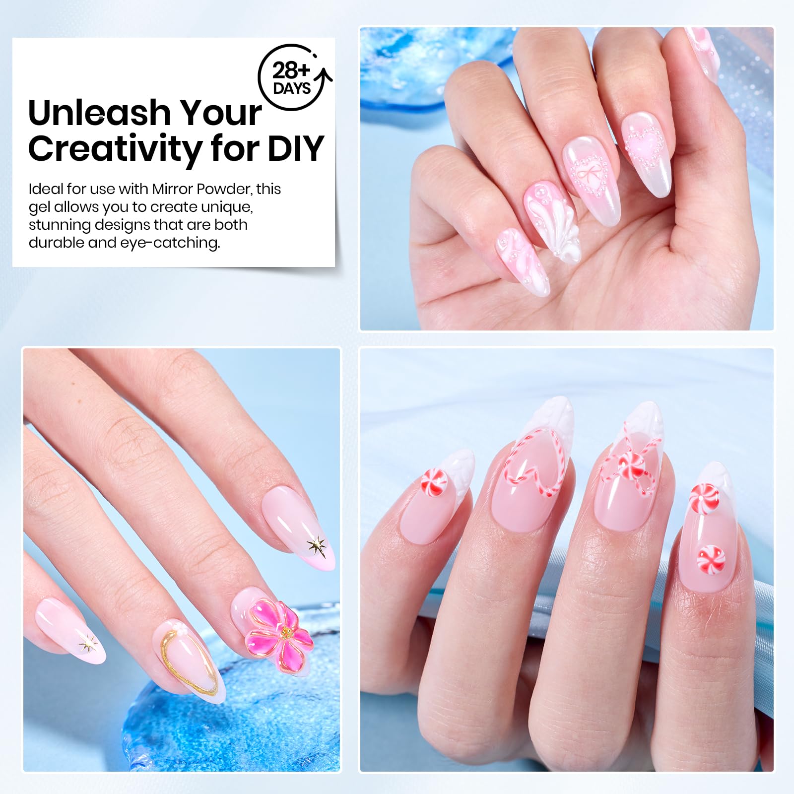 Beetles Sculpting Gel 3D Nail Art - Halloween White No Wipe Nail Polish 3D Rhinestone Building Multi-Function Drawing Gel for DIY Manicure Designs