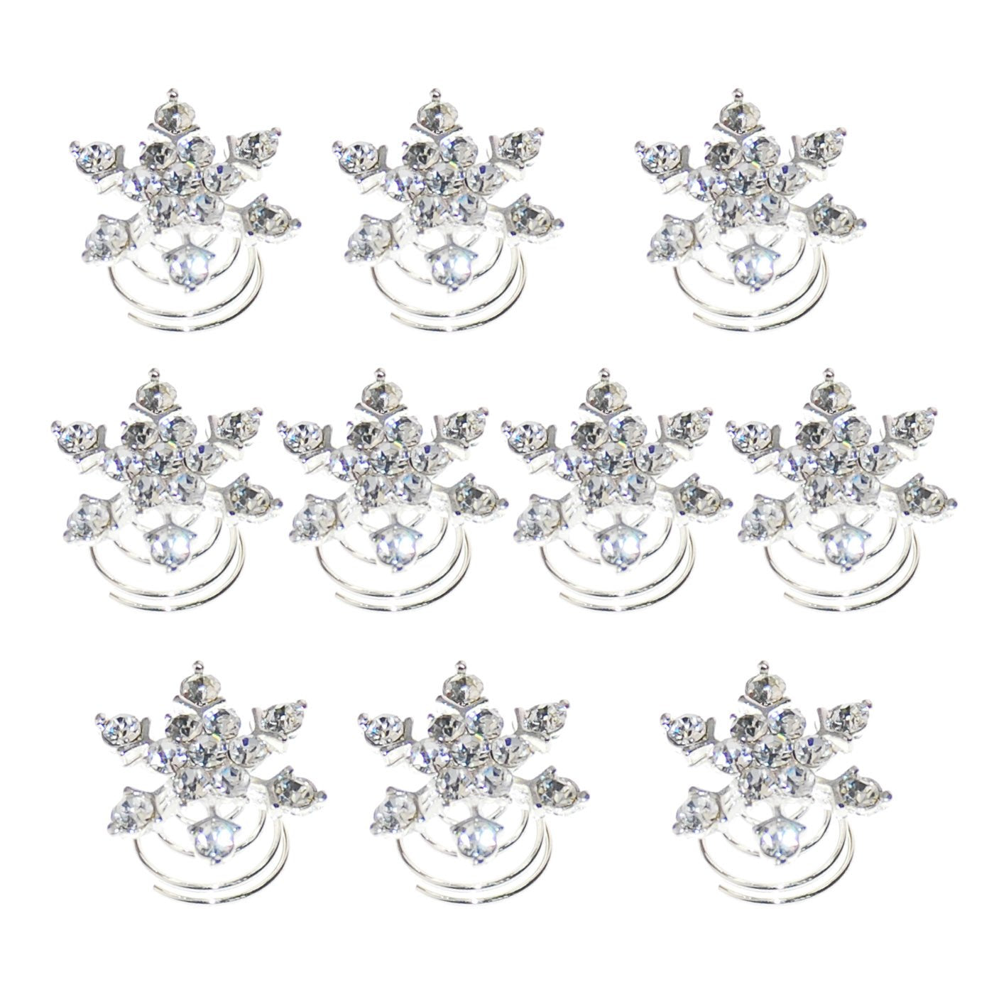 Set of 10 , Pattern 03 : Chicone Snowflask Hair Coils Swirls Twists Spirals Springs Pins for Bridal Wedding Prom Set of 10