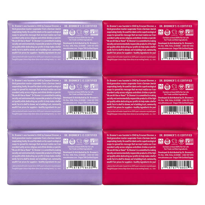 Dr. Bronnerââ‚¬â„¢s Pure-Castile Bar Soap Bundle (6 Pack) ââ‚¬â€œ Lavender (3-5oz) & Rose (3-5 oz)