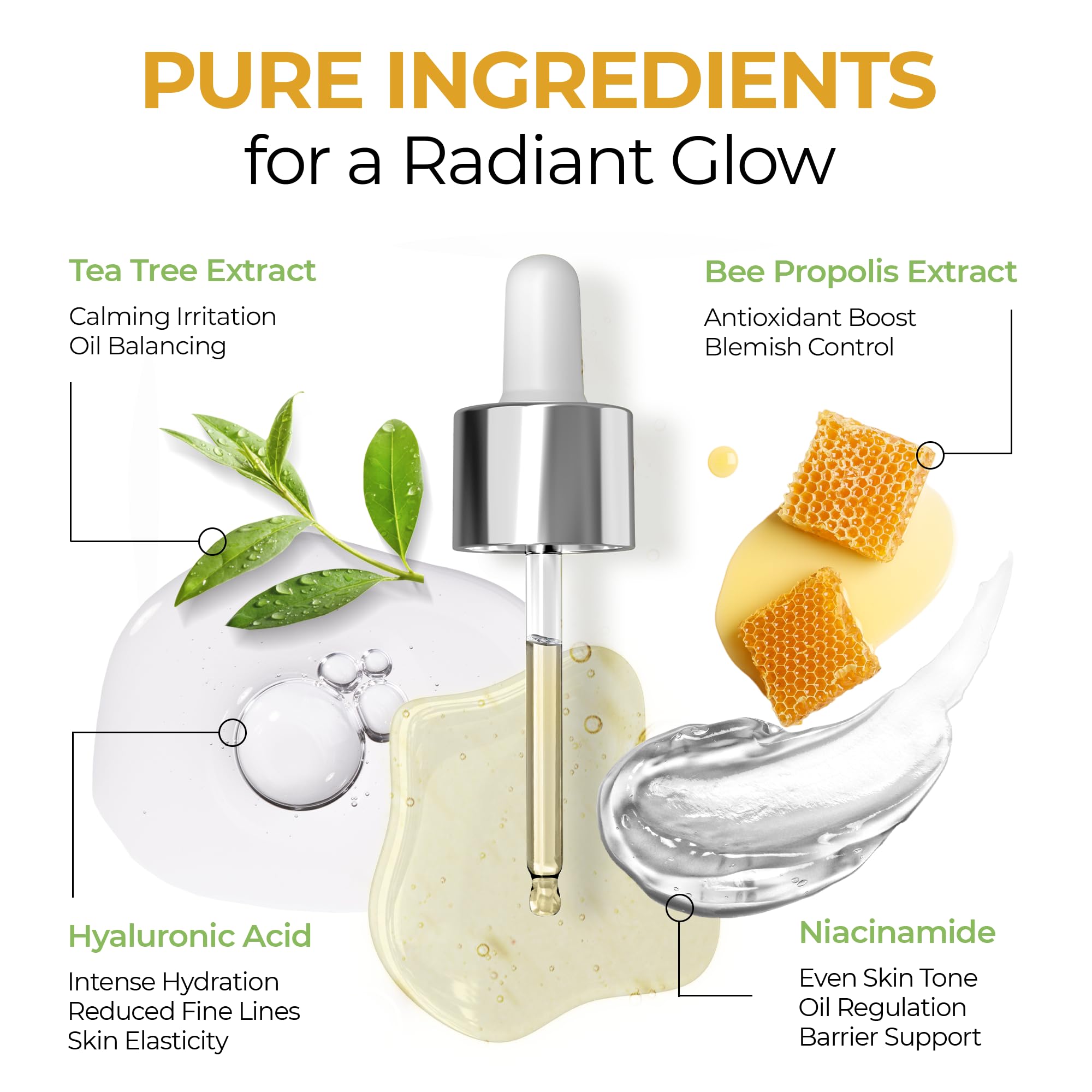 Caresilk Propolis Serum - Face Hydrating Serum - Niacinamide, Hyaluronic Acid, Centella Asiatica, Tea Tree, Rice Extract - Treatment Essence