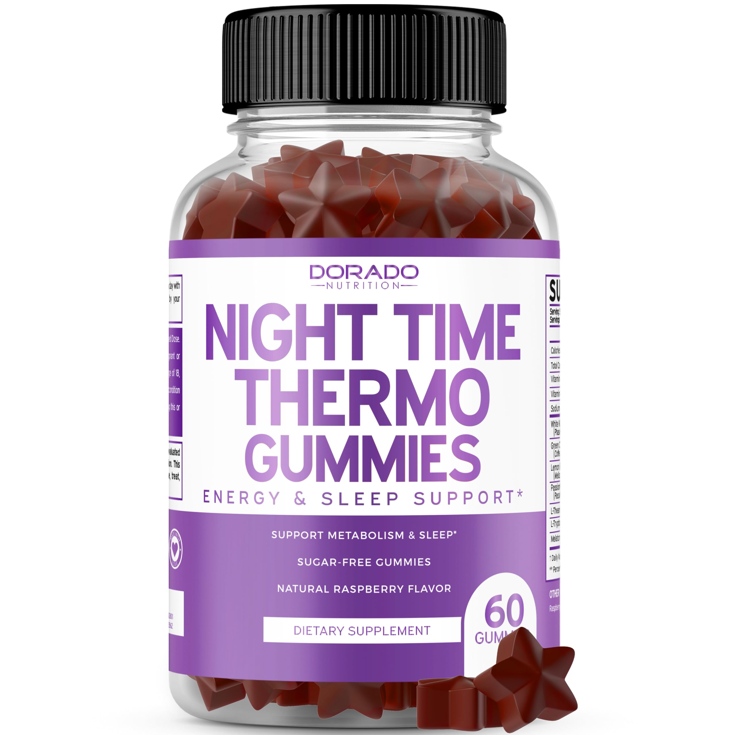 Night Time Fat Burner Gummies (60 Count) Weight Loss & Metabolism - Sugar-Free - Delicious Raspberry Flavored Melatonin Supplement Gummies - Vegan Safe - Third Party Tested - Made in USA