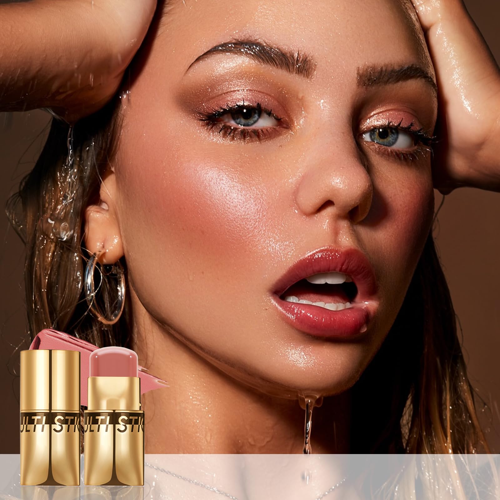 AFGHOUZ 3 In 1 Cream Blush Stick, Multi-Use Blush Makeup Stick For Cheek, Eye And Lip, Lightweight Moisturizing, Blend Natural