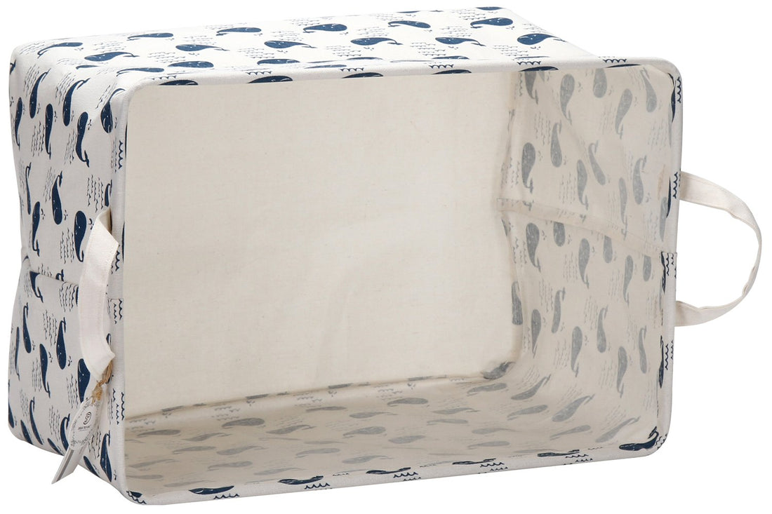 Sea Team 16.5 x 11.8 x 9.8 Square Natural Linen & Cotton Fabric Storage Bins Shelves Storage Baskets Organizers for Nursery & Kid's Room (Whale)