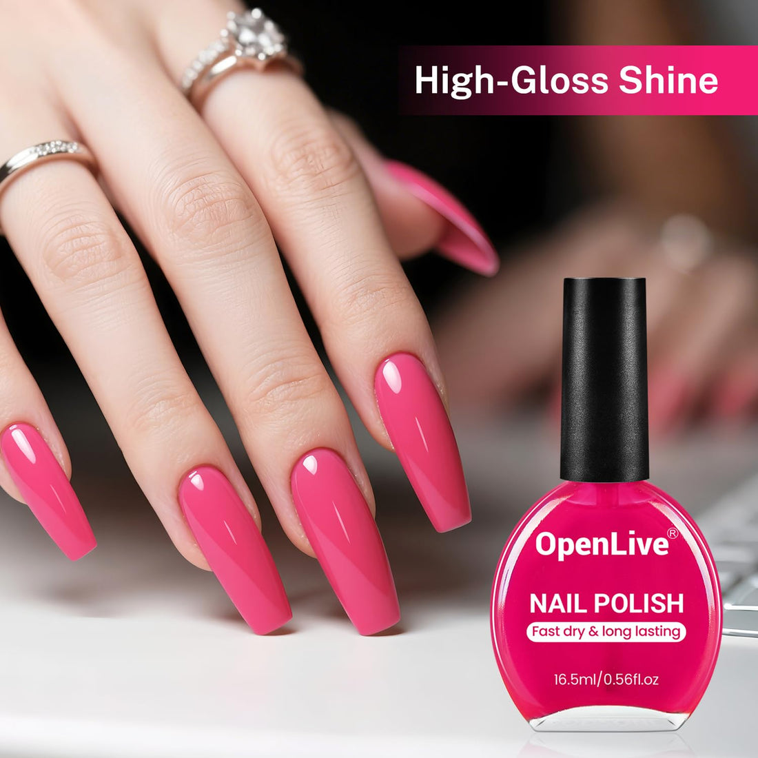 OpenLive 16.5ml Rose Pink Nail Polish Large Volume Quick Dry Nail Polish, Long Lasting Shine, Fingernail Toenail Nail Art DIY Home Travel Nail Art Gift