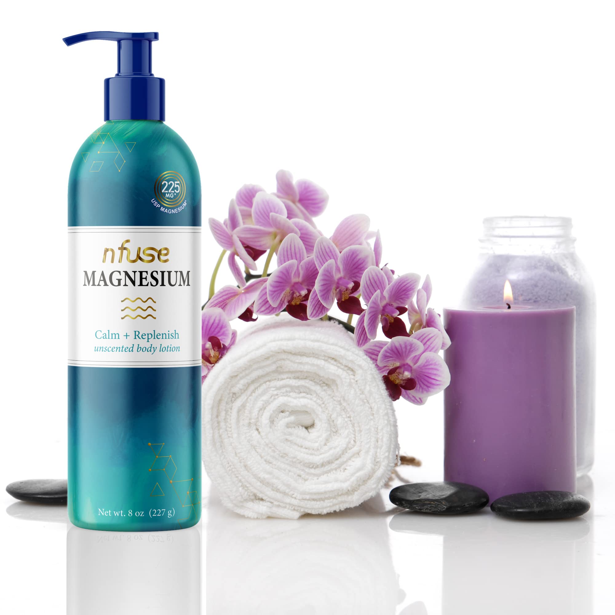 nfuse Natural Magnesium Body Lotion | Mg++ Delivery Technology | Pure Magnesium Chloride U.S.P. | Fragrance Free - Unscented: Calm + Replenish - 8 oz