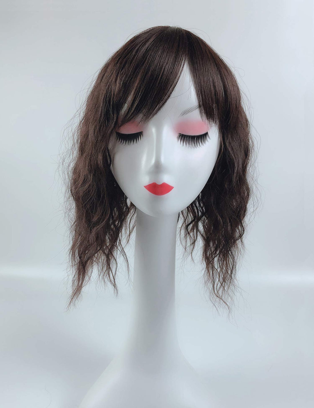 LesafeV Water Wavy Hair Forehead Piece Clip in Middle Part Topper with Choppy Fringe Thin/35cm, Dark Brown