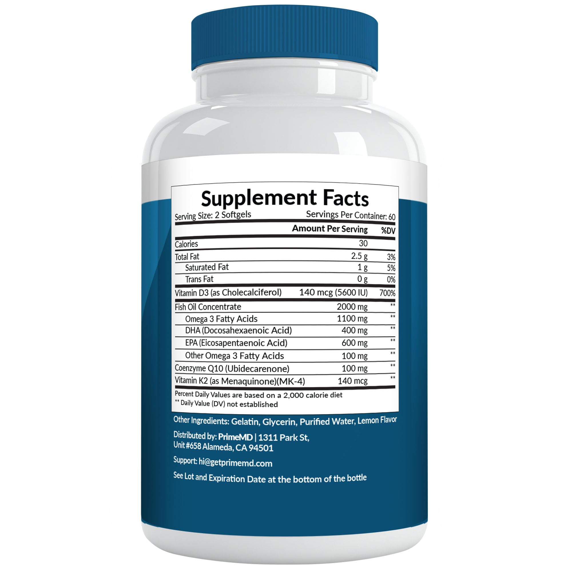 5-in-1 Fish Oil Omega 3 Supplements (2100mg) - Omega 3 Fish Oil with Vitamins D3 & K2 and CoQ10 - EPA DHA Omega 3 Supplement - Lemon Flavored Omega 3 Fatty Acid Supplements, Pack of 2