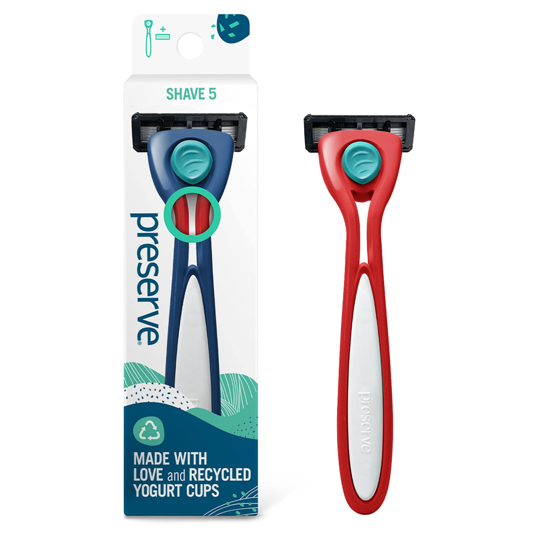 Preserve Shave 5 Five Blade Refillable Razor, Made from Recycled Materials, Poppy Red