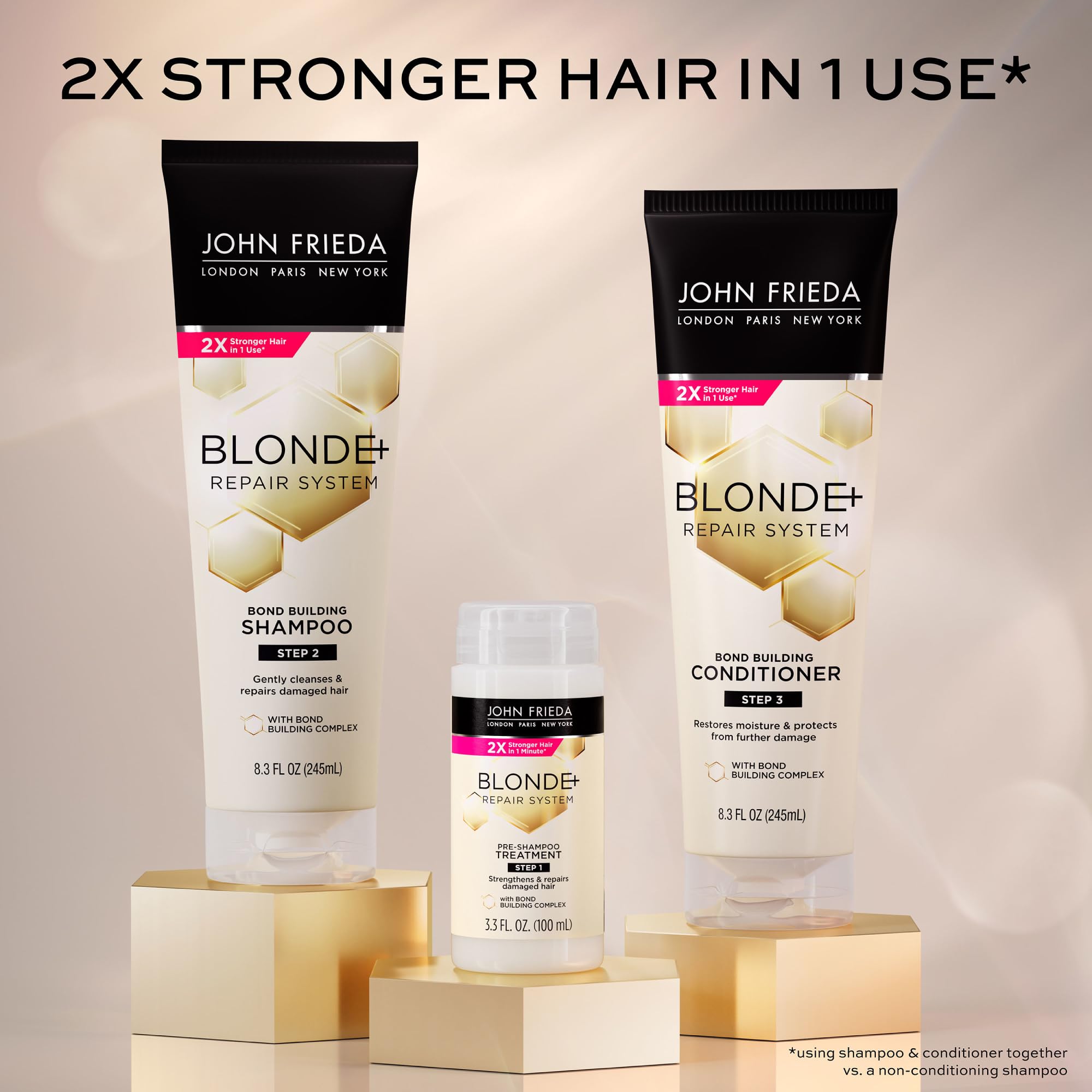 John Frieda Blonde+ Hair Repair System, Conditioner with Bond Building Complex, Restores Moisture and Protects Hair From Further Damage, Step 3 of Hair Repair System, 8.3 Oz