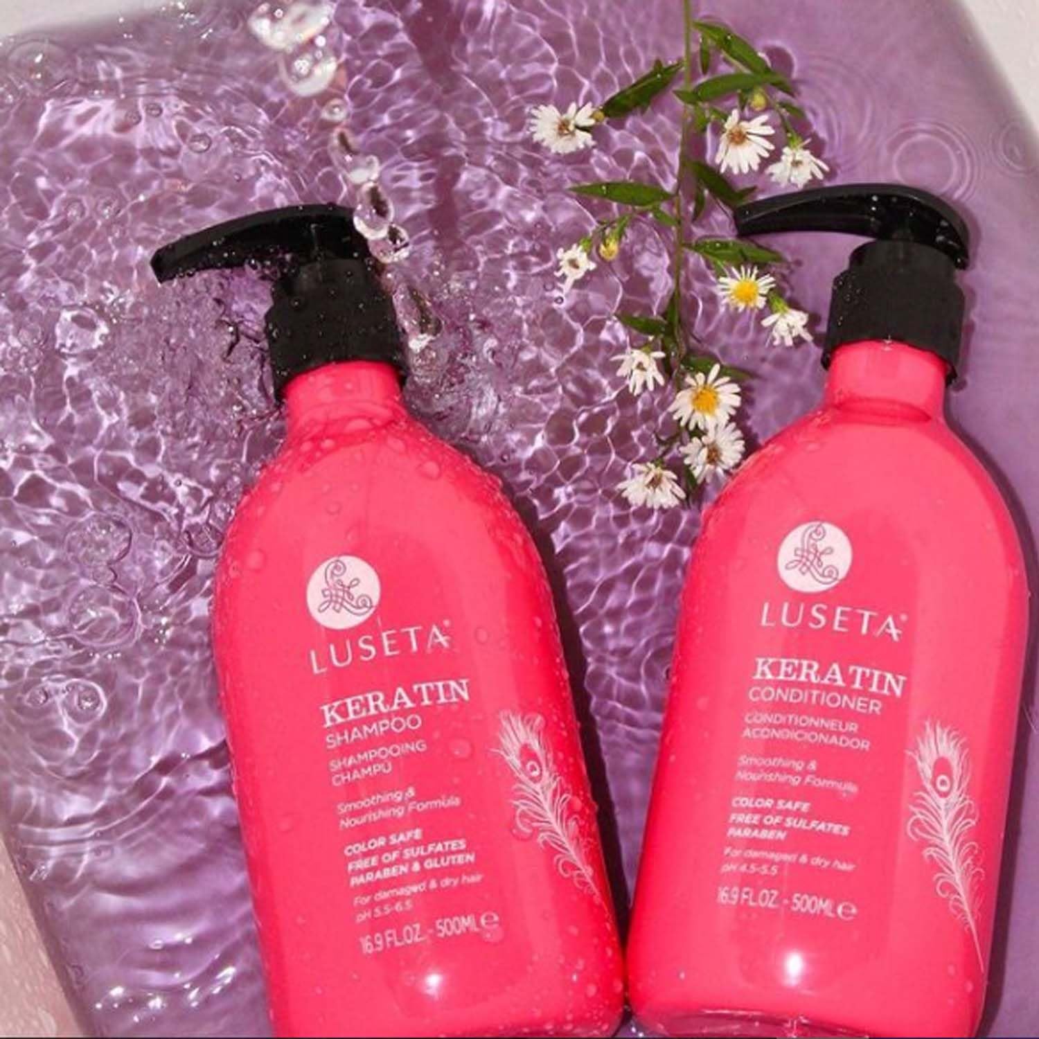 Keratin Shampoo and Conditioner Set Sulfate Free, Anti Frizz Smoothing Treatment for Dry & Damaged Hair, Nourishing and Moisturizing Hair Product for Men and Women 16.9 Fl Oz Each