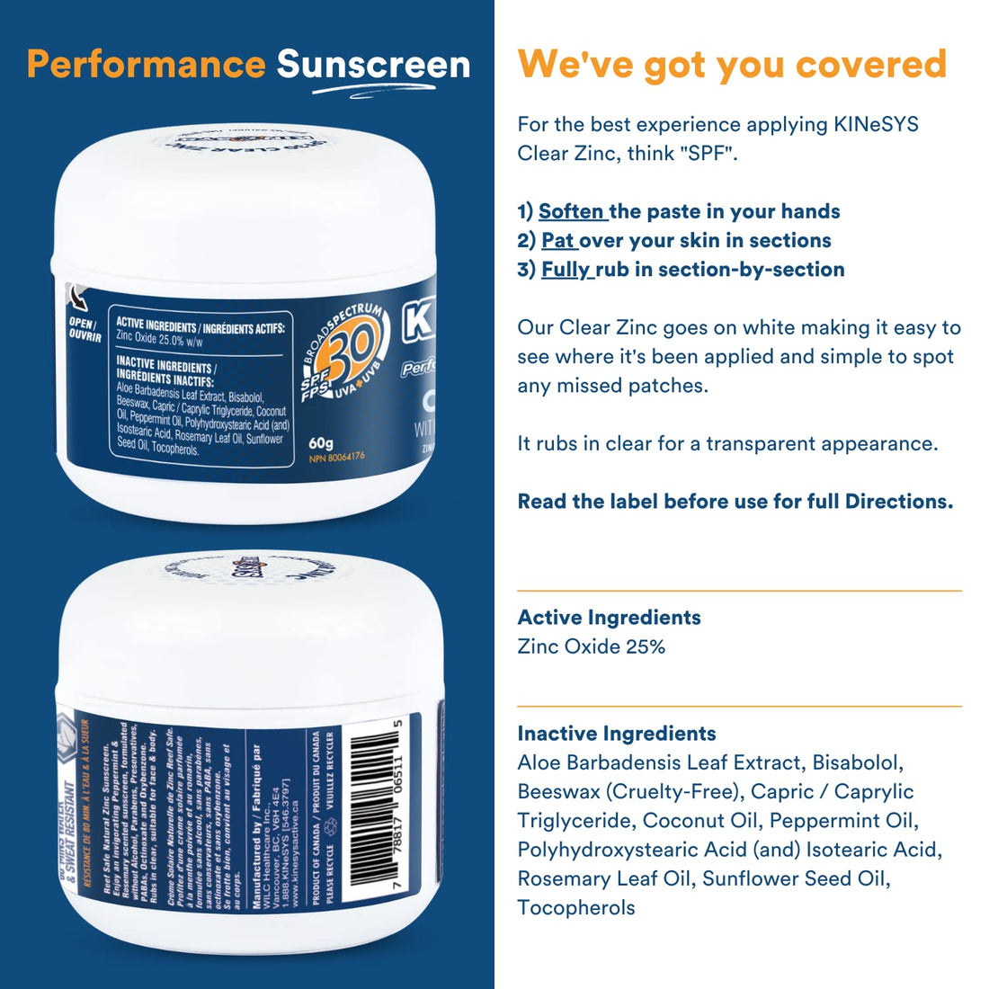 KINeSYS Reef Safe Natural Mineral Zinc Oxide Sunscreen, Rubs in Clear, SPF 30, Broad Spectrum UVA/UVB protection for Face and Body; Alcohol, PABA & Oxybenzone FREE, Peppermint & Rosemary Scent, 2 oz