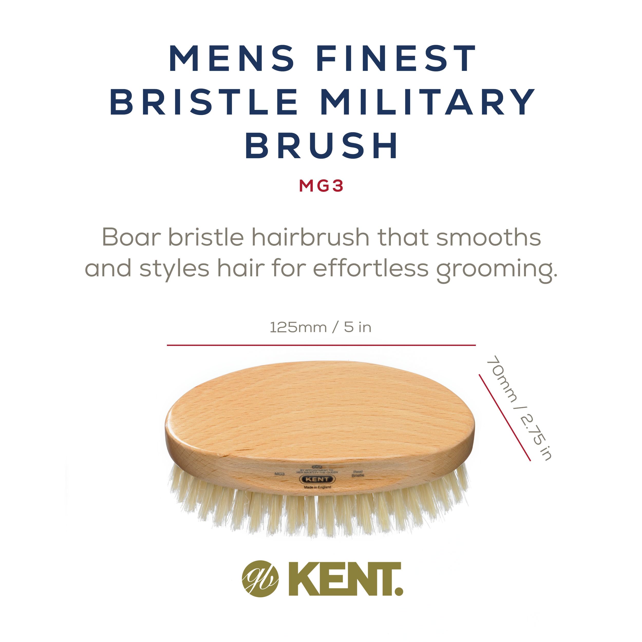 Kent Mg3 Oval Beechwood Black Pure Bristle Luxury Military Brush For Fine & Thinning Hair