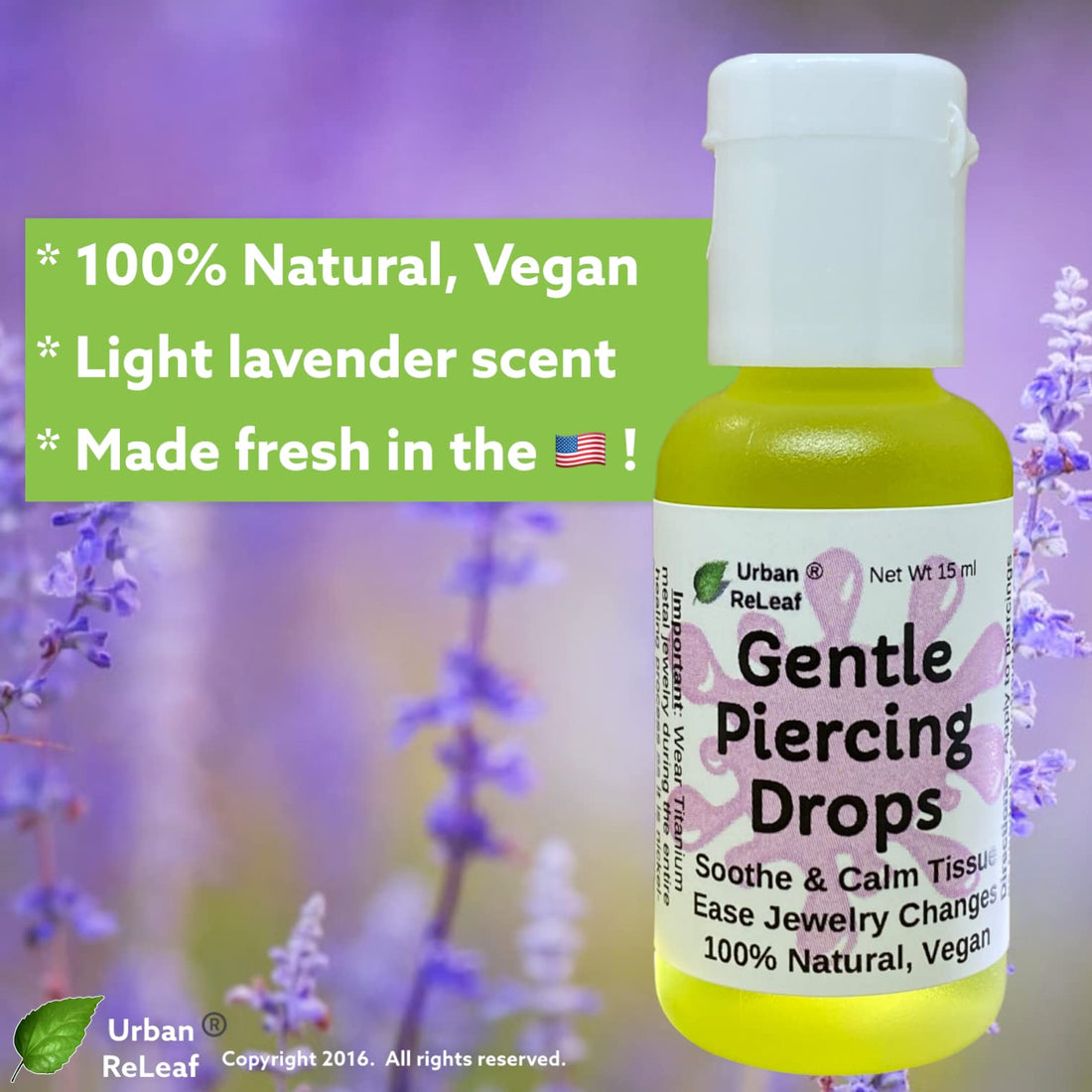 Urban ReLeaf Gentle Piercing Drops ! Soothe & Calm Tissue, Ease Jewelry Changes, 100% Natural, Vegan. Perfect for Sensitive Skin. Effective Aftercare Oil for Ear & Body Piercings!