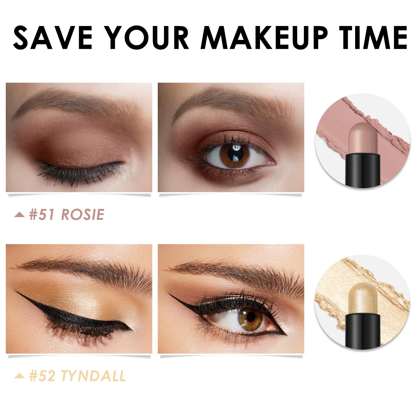 FOCALLURE 2 Pcs Cream Eyeshadow Stick,Brightener Eyeshadow Pencil Crayon,Highlighter Eye Shadow Stick Sets with Crease-proof Formula,Long Lasting Waterproof Eye Shadow Make Up,Money Glory