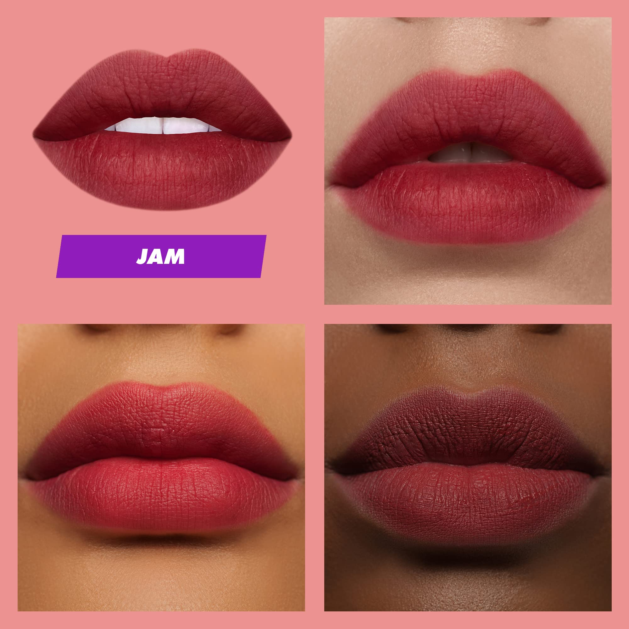 Lime Crime Plushies Soft Matte Lipstick, Jam - Deep Red - Blackberry Candy Scent - Long Lasting, Nude Lips - Soft Focus, Non-Opaque Lip Veil - 0.11 fl oz