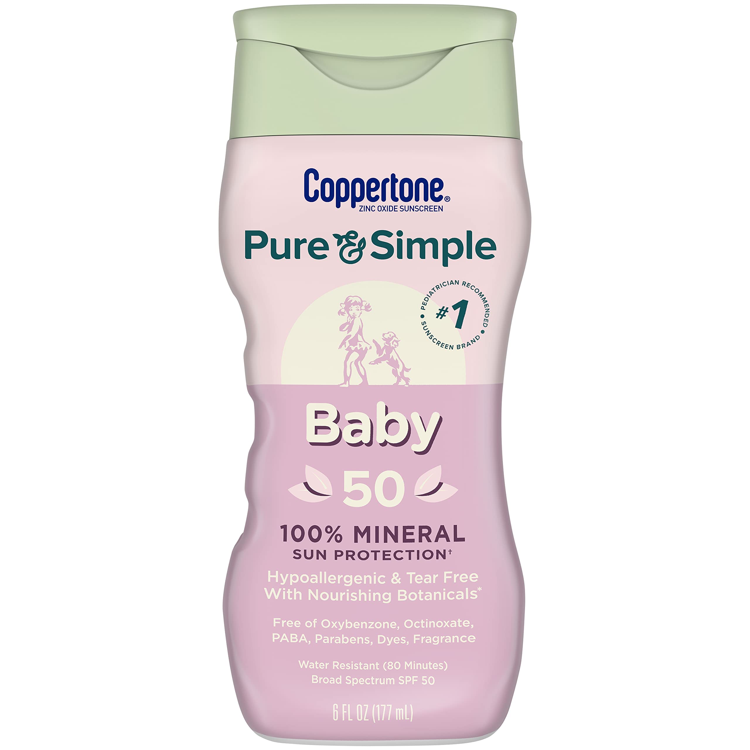 Coppertone Pure and Simple Baby Sunscreen Lotion SPF 50, Broad Spectrum Sunscreen for Baby, 6 Fl Oz Bottle