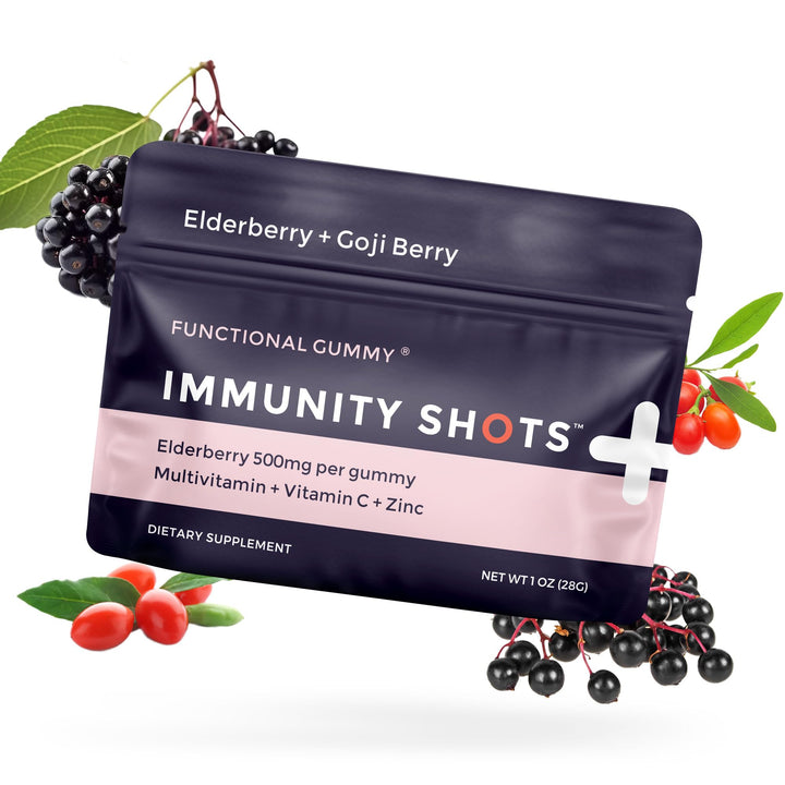 Immunity Shots - Elderberry and Goji Berry 500mg Multivitamin Gummies (12-Packs, 4 Per Pack) Immune System Support Supplement, Vegan, Gluten Free, Plant-Based, Made in USA (Seattle Gummy Company)
