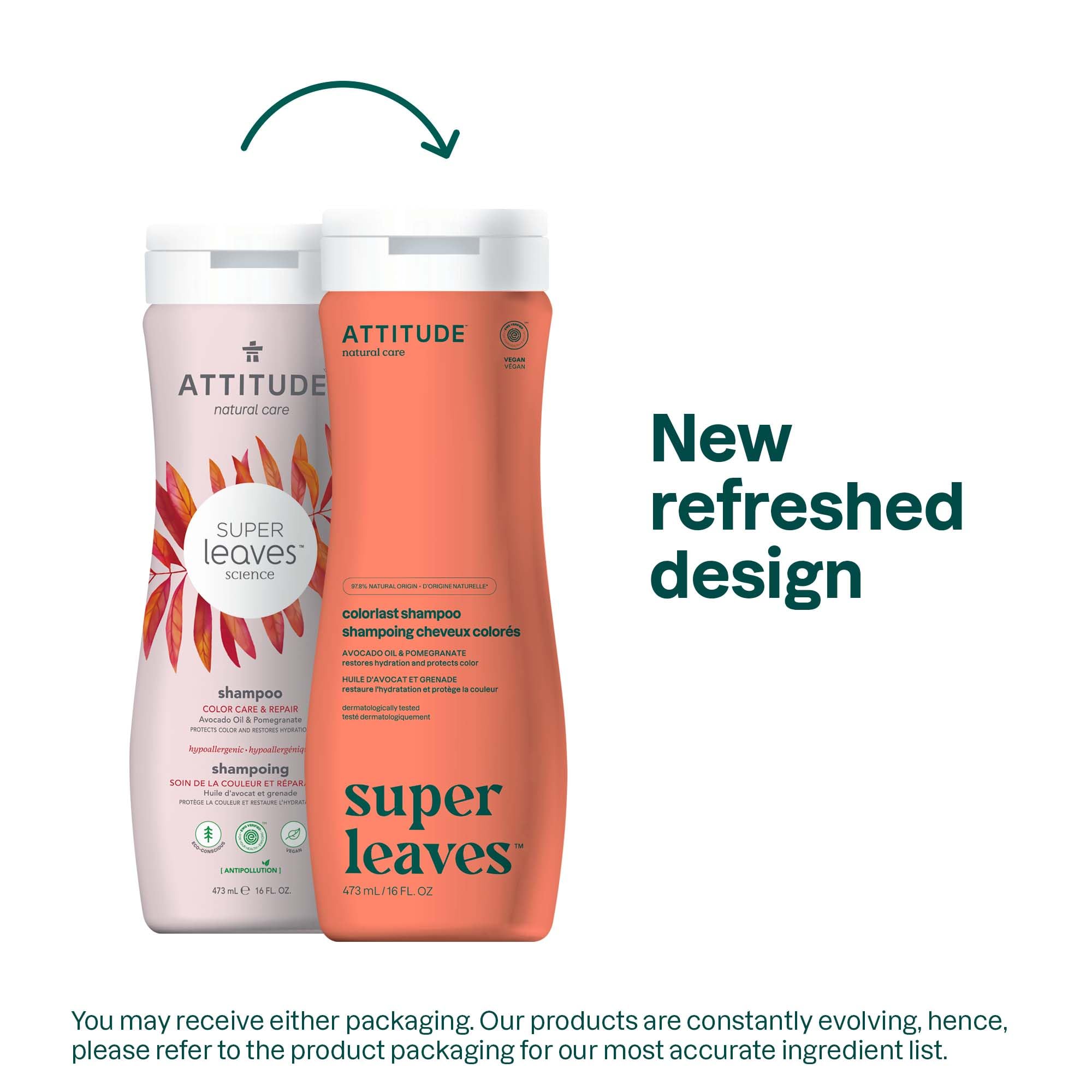 Super Leaves ATTITUDE Natural Color Protection Shampoo | EWG VERIFIED Shampoo, Hypoallergenic & Dermatologist Tested | Super leaves Collection - Avocado Oil & Pomegranate (16 oz)