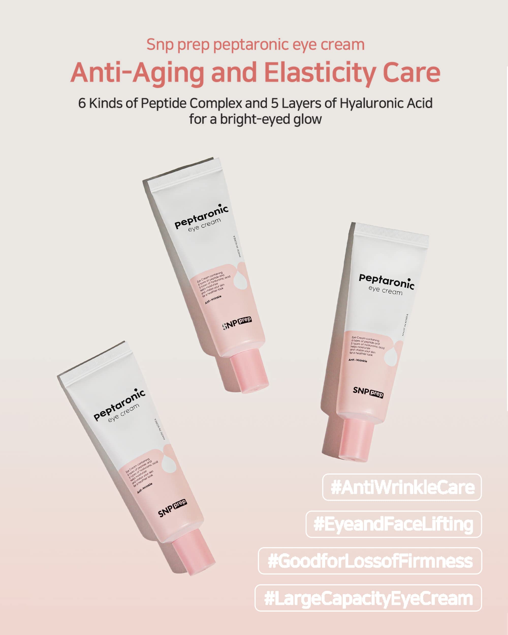 [K Beauty Snp] Peptaronic Eye Cream | Peptide and Hyaluronic Acid Eye Cream | Under Eye Cream for Dark Circles | Eye Repair Cream | Korean Skin Care | Puffy Eyes Treatment | 1.69 Fl Oz