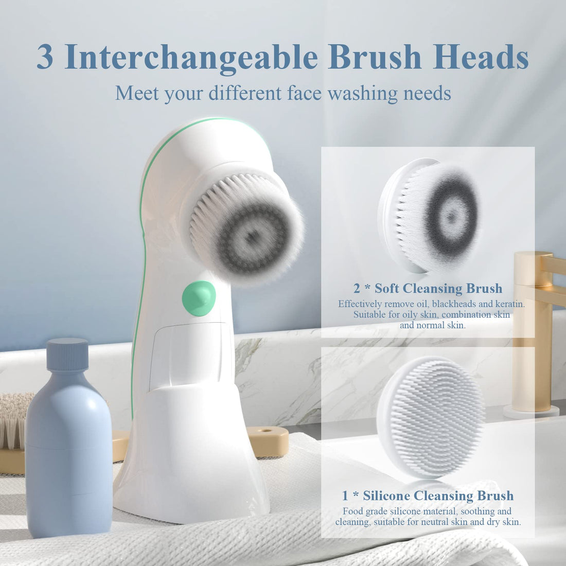 TOUCHBeauty AS-0759D 360 Rotary Facial Cleansing Brush with PBT Brush&Convenient Stand