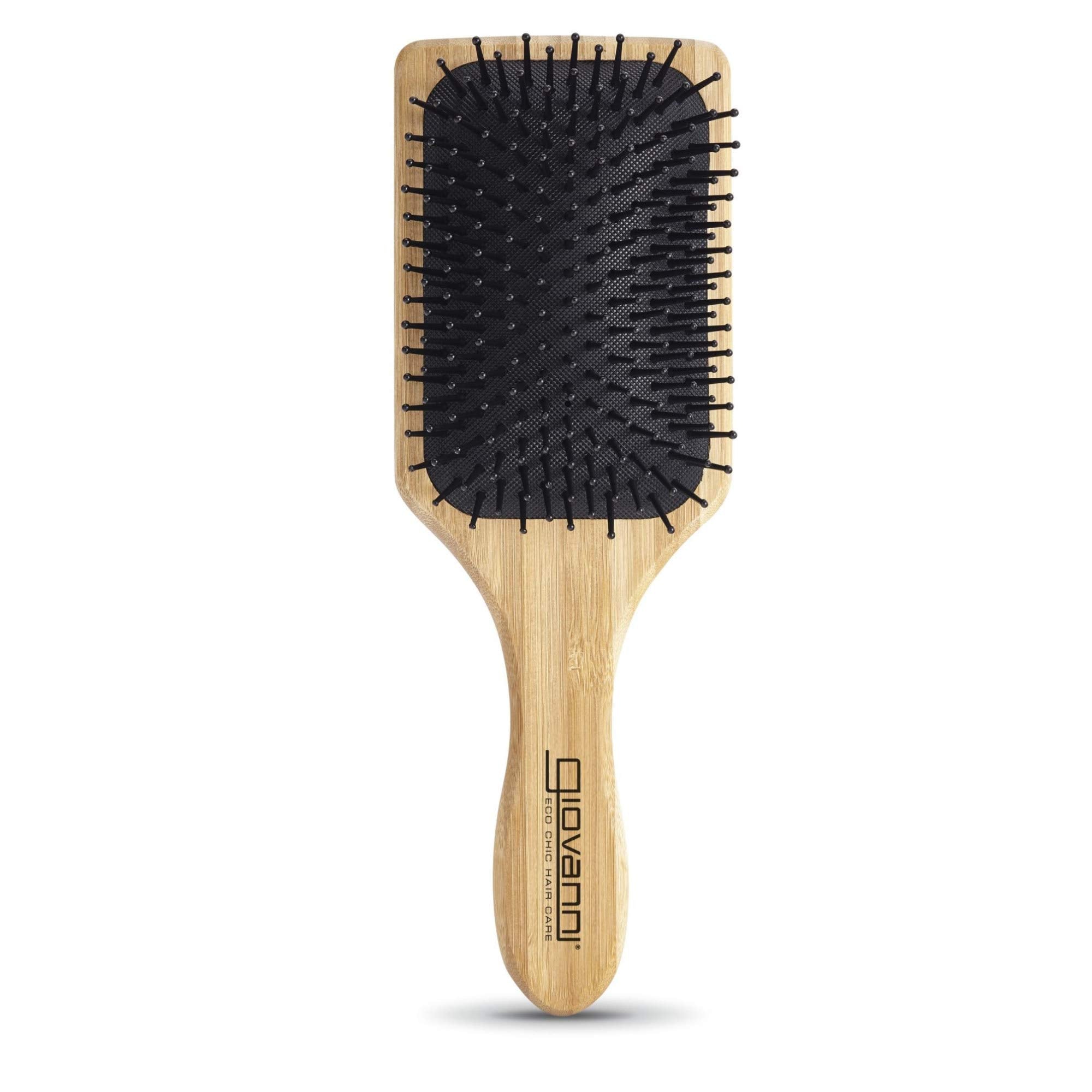 GIOVANNI Rectangular Paddle Hair Brush with Real Bamboo Handle and Base, Bristles Gently Detangle & Smooth Hair, Great for Fine or Thick Hair, Works on Curly or Straight Hair Types, Smoothing Tresses