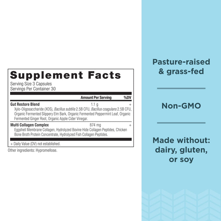 Collagen Pills with Probiotics for Gut Health by Ancient Nutrition, Multi Collagen Capsules Gut Restore 90 Ct, Supports Gut, Joints, Hair & Nails, Gluten Free, Paleo and Keto Friendly