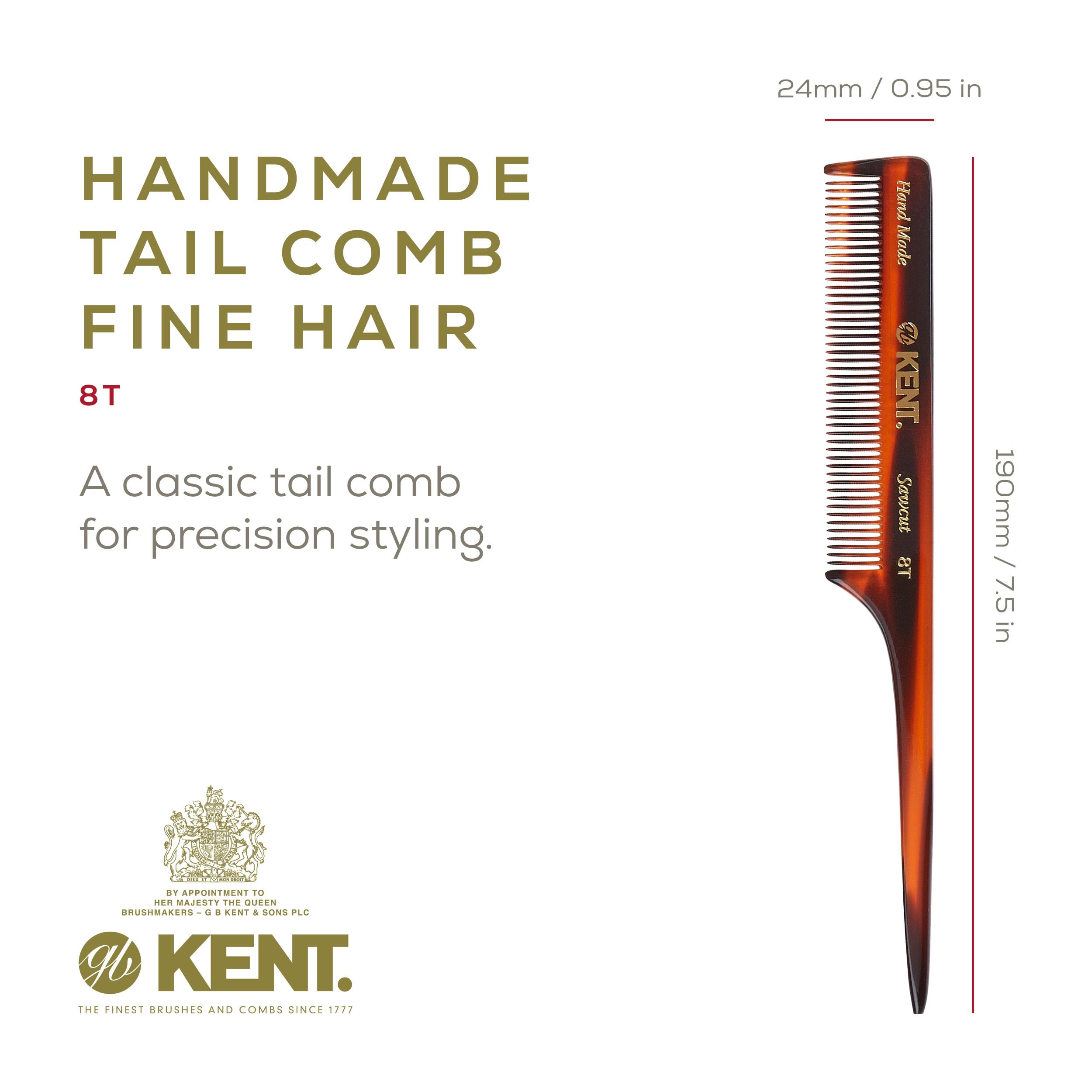 Kent Authentic Handmade Rat Tail Comb, Dark Brown, 200mm