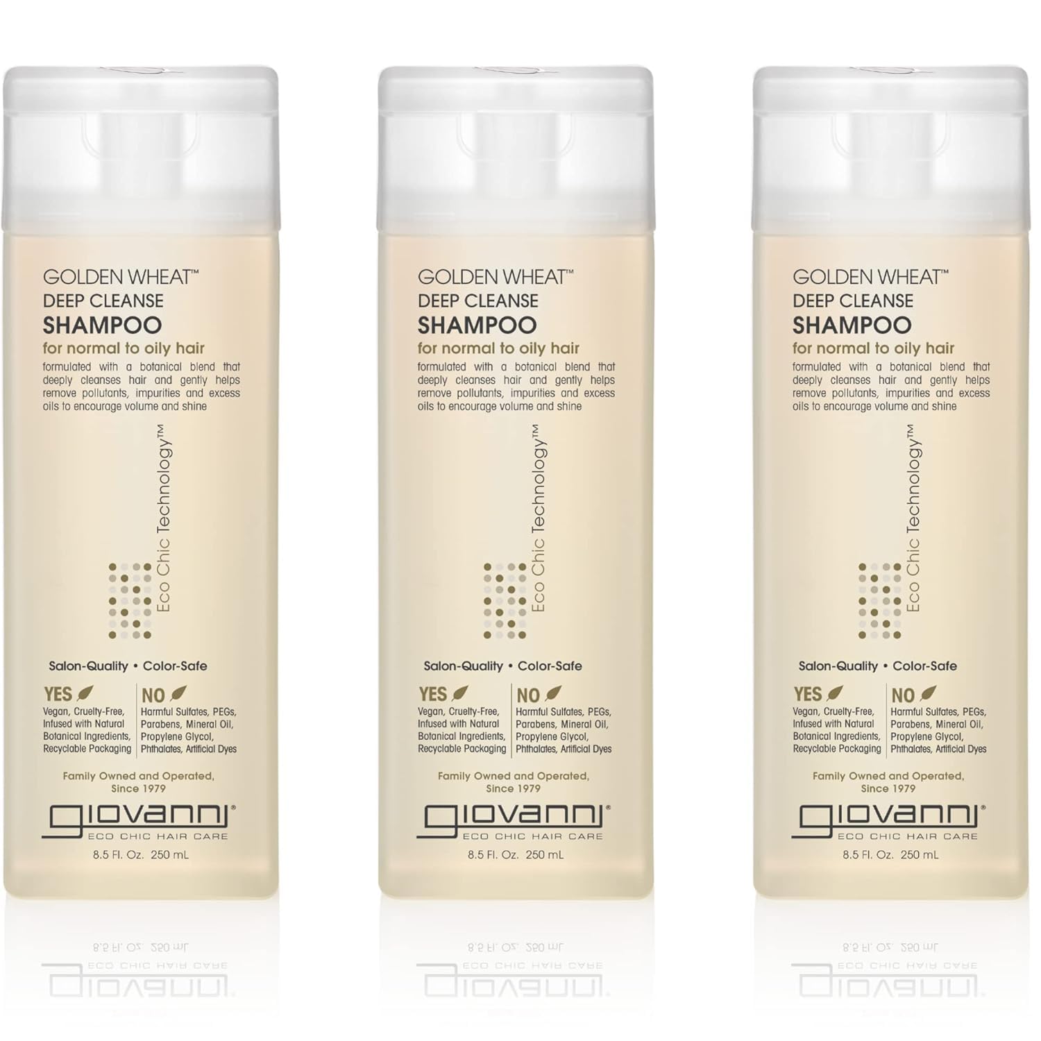 GIOVANNI ECO CHIC Golden Wheat Deep Cleanse Shampoo - Shampoo for Oily Hair, Deep Cleansing With Botanical Oils, Helps Encourages Volume & Shine - Spearmint Oil + Aloe Vera, 8.5 oz (3 Pack)