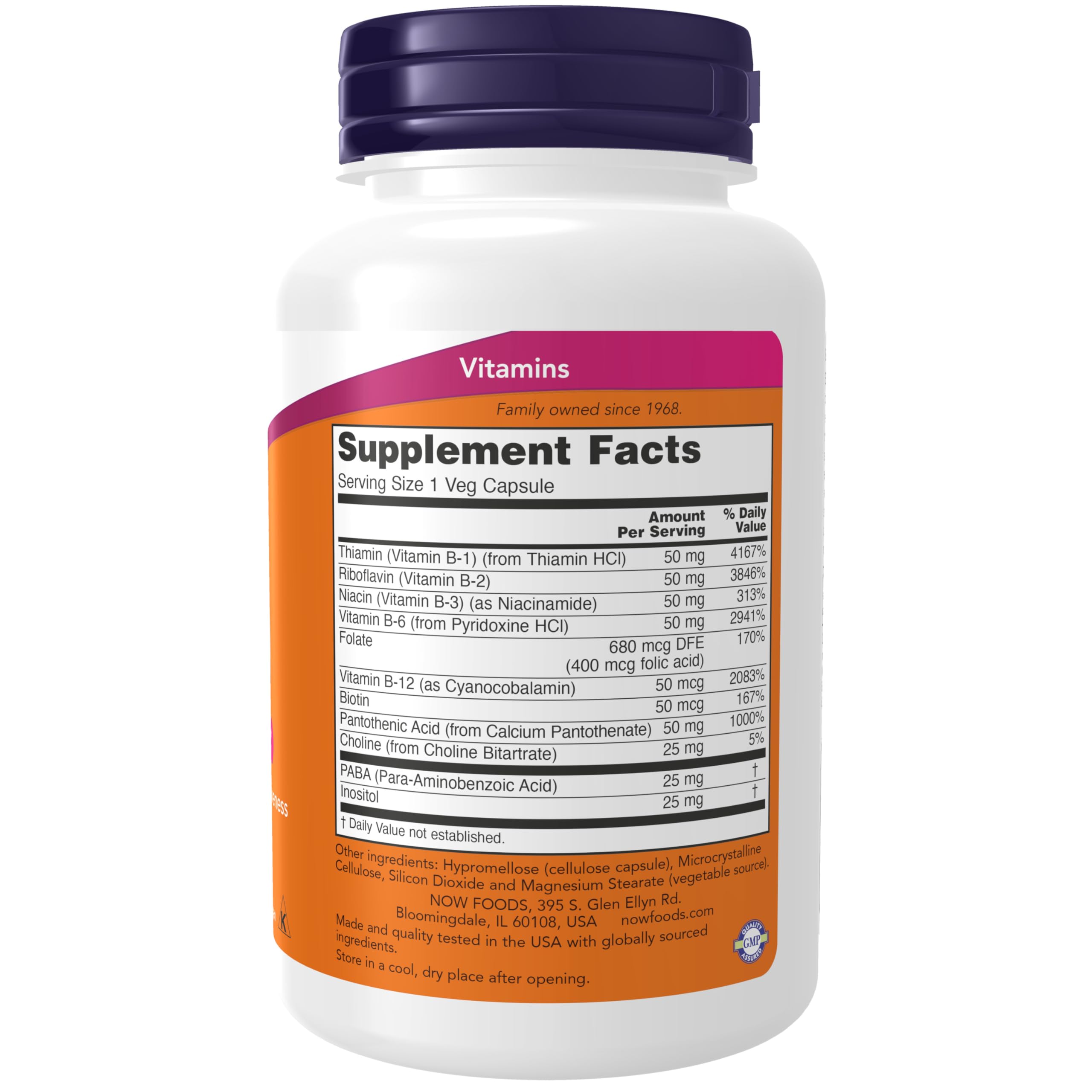 NOW Foods Supplements, Vitamin B-50 mg, Energy Production*, Nervous System Health*, 100 Veg Capsules
