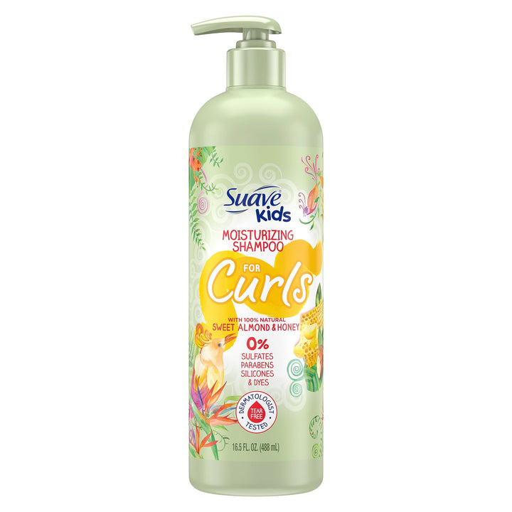 Suave Kids Naturals Curl Shampoo, Moisturizing Shampoo for Kids Curls, Sweet Almond & Honey Dermatologist Tested and Tear-free Shampoo 16.5 oz