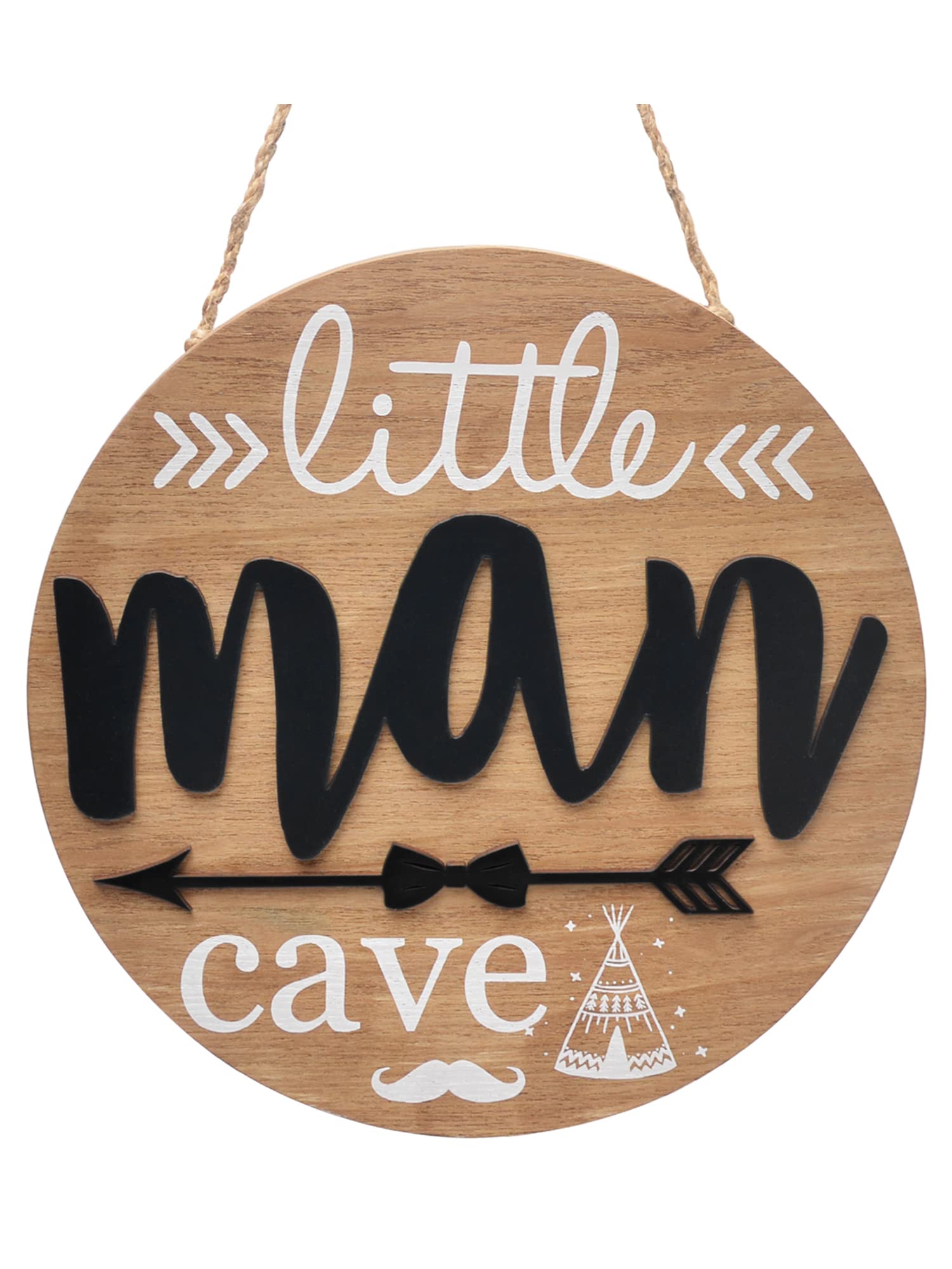 Little Man Cave Boys Baby Toddler Room Decor Wooden Circle Door Sign for Hanging Woodland Nursery Decor Little Boy Kids Bedroom Living Room Wall Decor