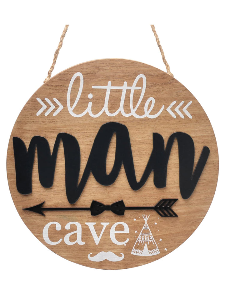 Little Man Cave Boys Baby Toddler Room Decor Wooden Circle Door Sign for Hanging Woodland Nursery Decor Little Boy Kids Bedroom Living Room Wall Decor