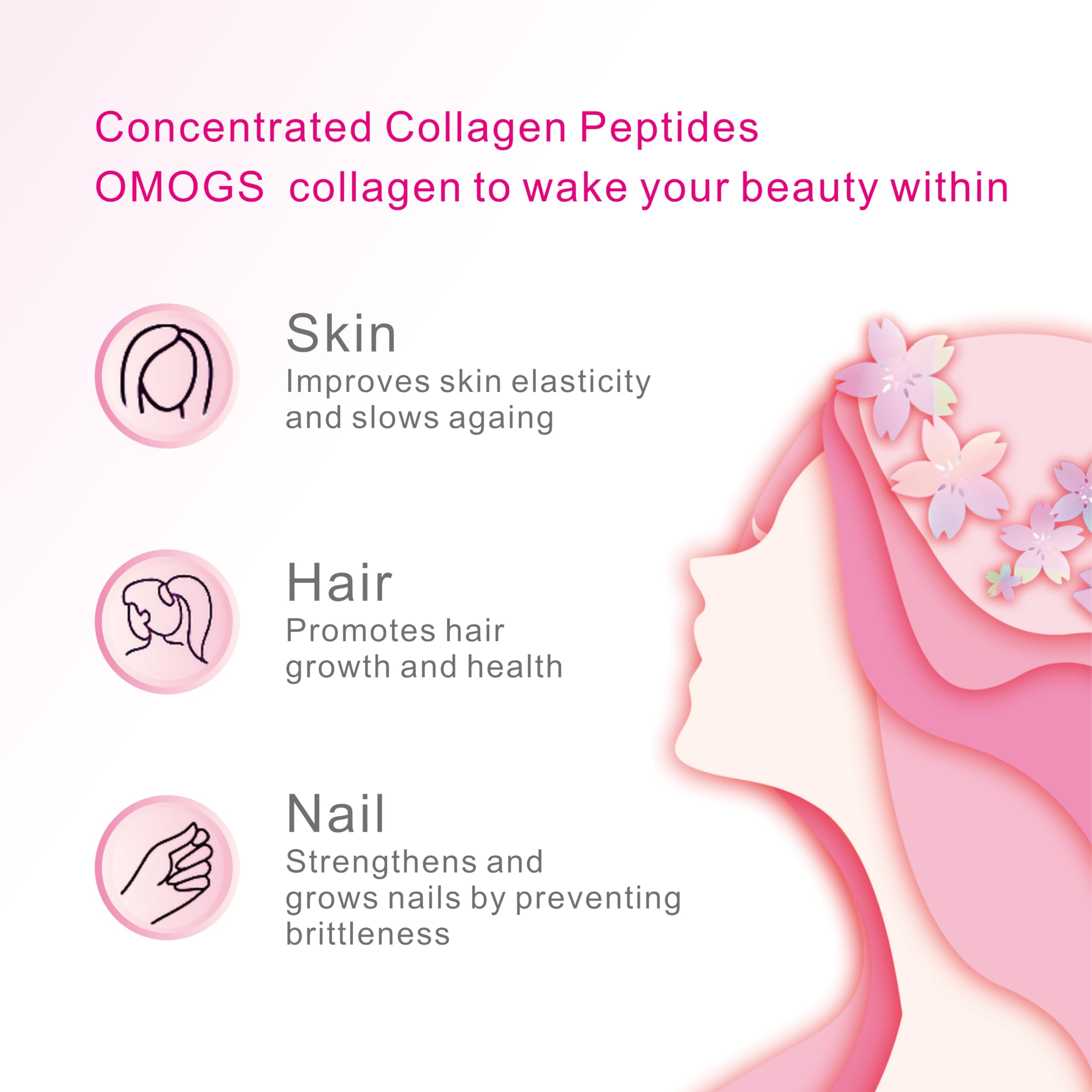 OMOGS Collagen Peptides Capsule,Naturally Sourced Hydrolyzed Collagen with prebiotic & Cranberry Extract - Hair, Skin, Nail, Joint, Digestive Health & Immune Support, Non-GMO, 100 Capsule.