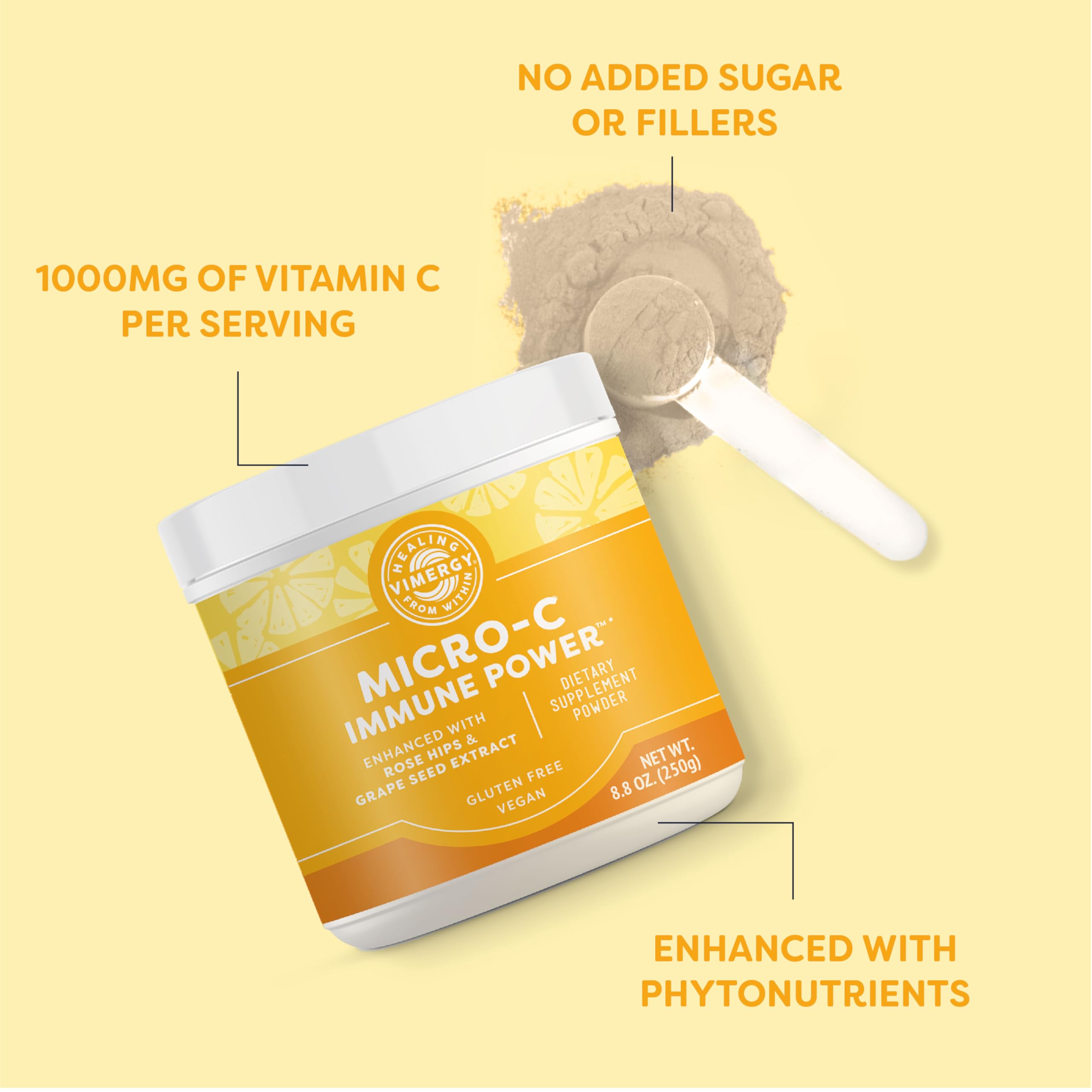 Vimergy Micro-C Immune Power TM *- 250g– 139 Servings – 1000mg/serving – Gentle Form – Antioxidant Phytonutrients – Immune & Nerve Support – Benefits Bone & Cartilage – Gluten-Free – Kosher – Vegan