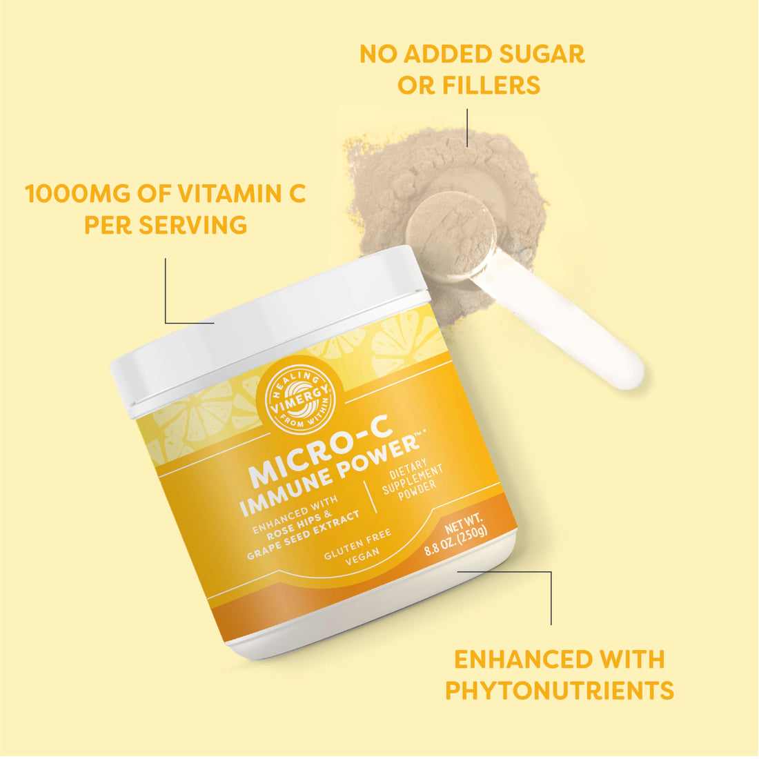 Vimergy Micro-C Immune Power TM *- 250g– 139 Servings – 1000mg/serving – Gentle Form – Antioxidant Phytonutrients – Immune & Nerve Support – Benefits Bone & Cartilage – Gluten-Free – Kosher – Vegan