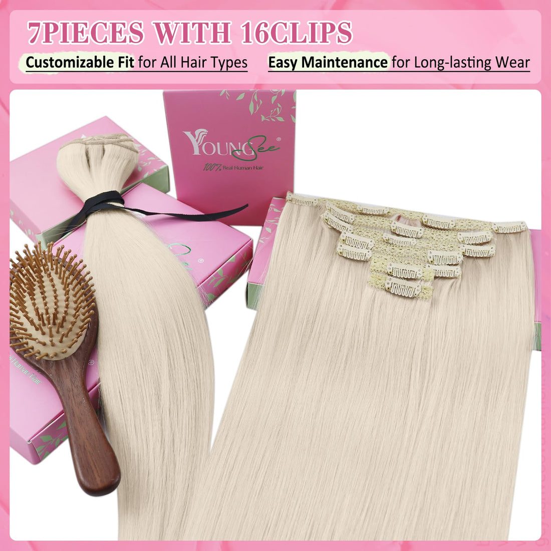 Youngsee 16 inches Clip in Hair Extensions Remy Blonde #60 7pcs Silk Straight Thick Clip in Hiar Extensions Remy Human Hair 120g Per Pack: 16, 60