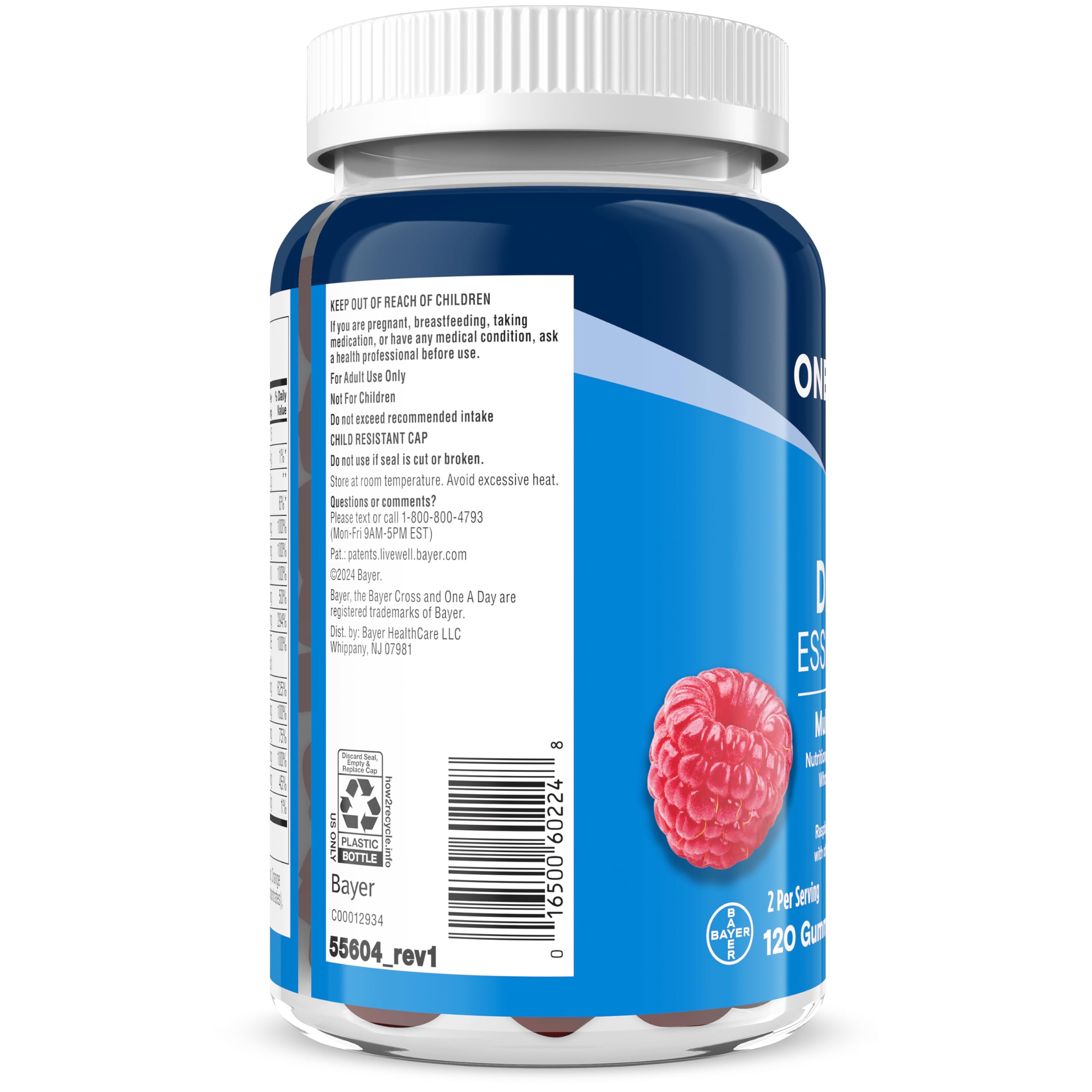 One A Day Men’s Daily Essentials Multivitamin Gummies, Multivitamin for Men, Gummy Vitamins for Men, Men’s Multivitamin, Bone Health, Vitamin D, Vitamin C, Zinc, Raspberry Natural Flavor, 120 Gummies