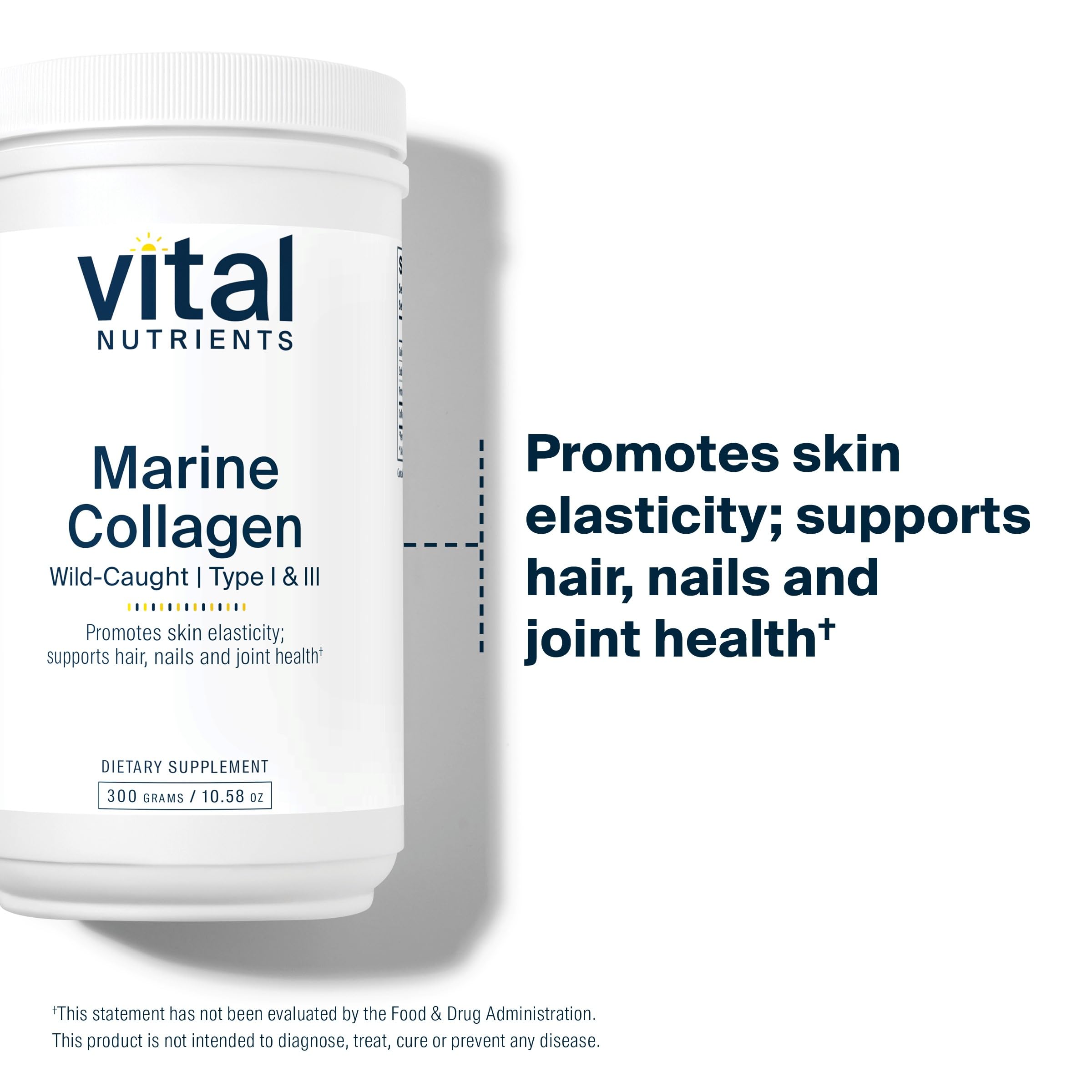 Vital Nutrients Marine Collagen Powder Unflavored | Hair, Skin, Nails, & Joint Support* | Type I & III Collagen Powder Supplement from Wild-Caught Fish | Gluten, Dairy, Soy Free | 300 Grams