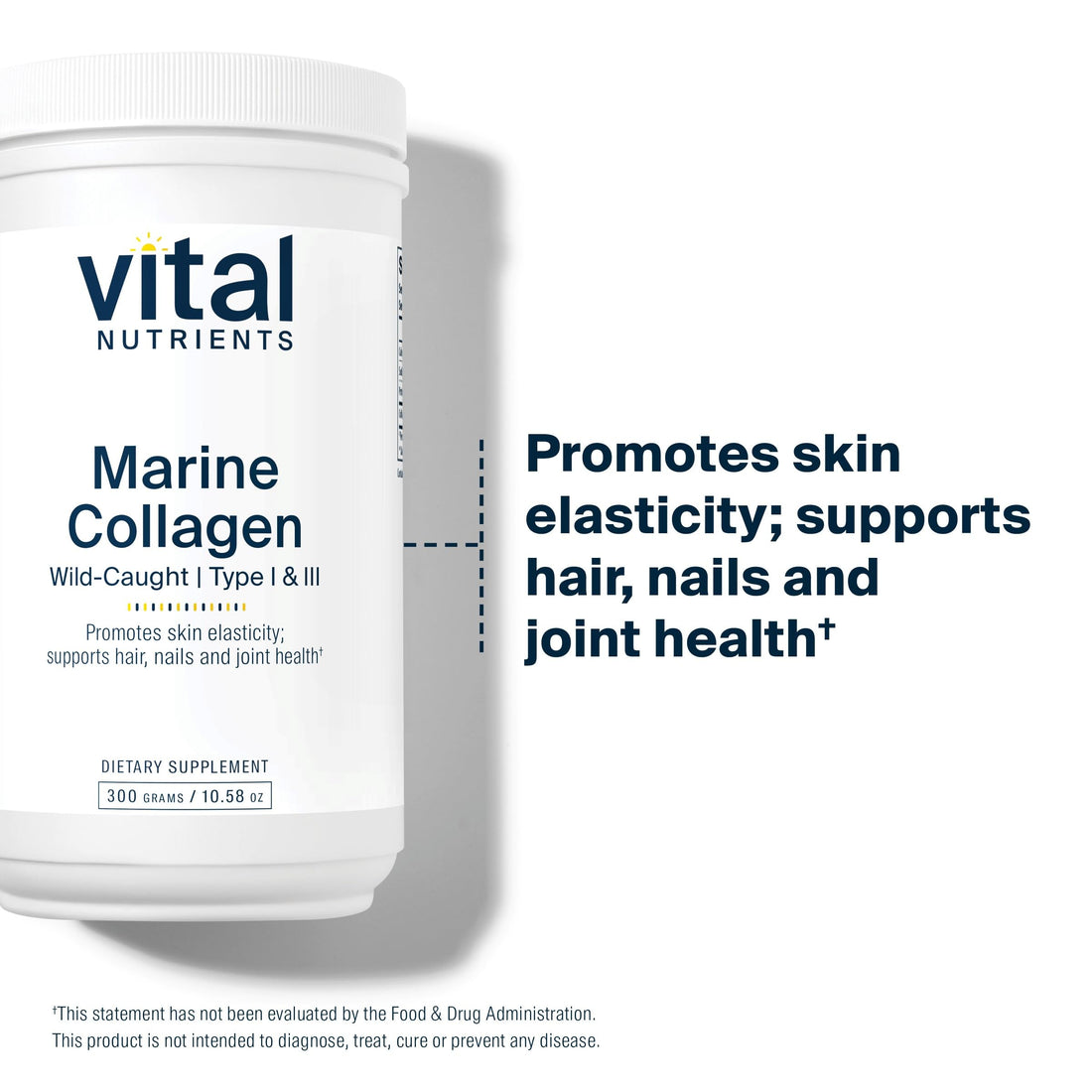 Vital Nutrients Marine Collagen Powder Unflavored | Hair, Skin, Nails, & Joint Support* | Type I & III Collagen Powder Supplement from Wild-Caught Fish | Gluten, Dairy, Soy Free | 300 Grams