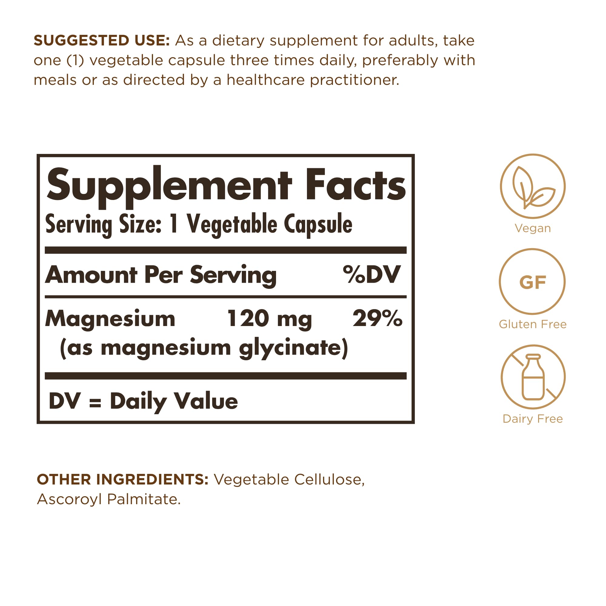 Solgar Magnesium Glycinate - 90 Vegetable Capsules - Vegan, Gluten & Dairy Free - 90 Servings