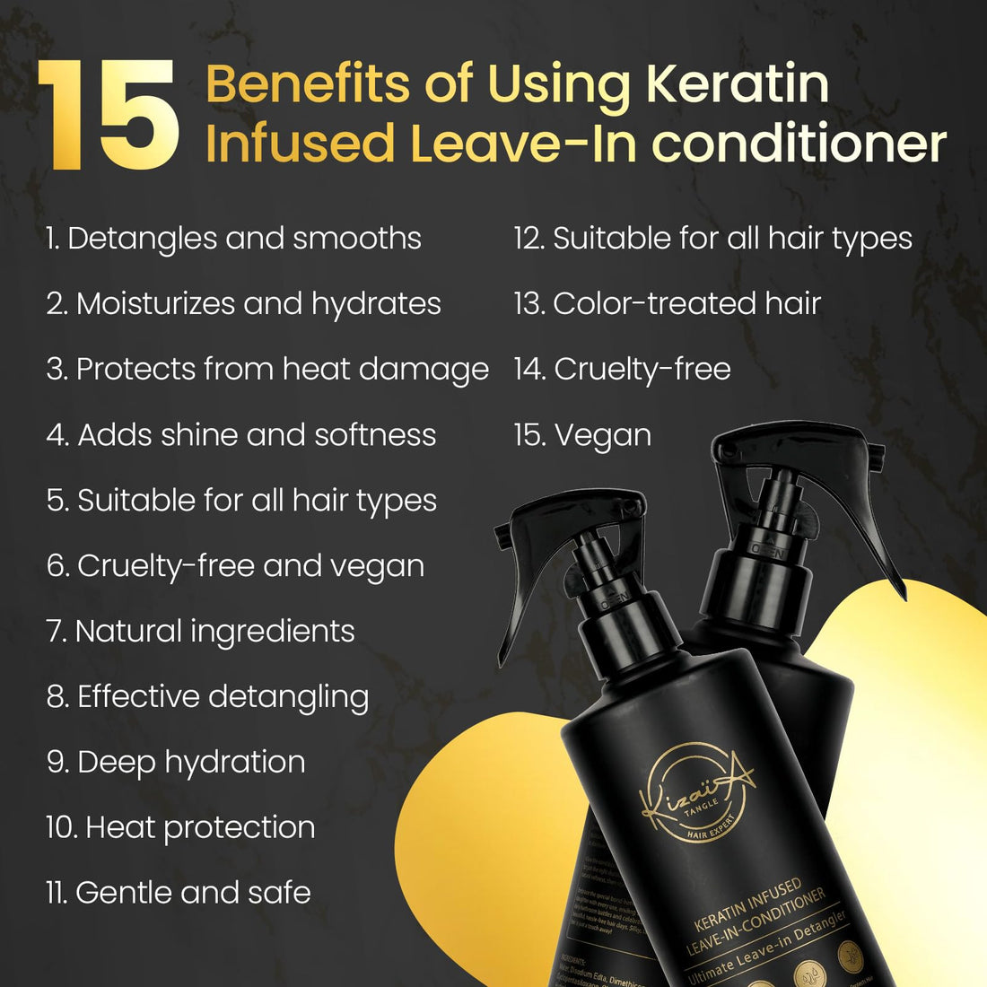 KizaiaCare Moisturizer & Leave-in Detangler Daily use for dry, tangle, matted, frizzy hair | Adds shine, and heat protection with Vitamin B5 | For all hair types, sulfate & silicone-free.