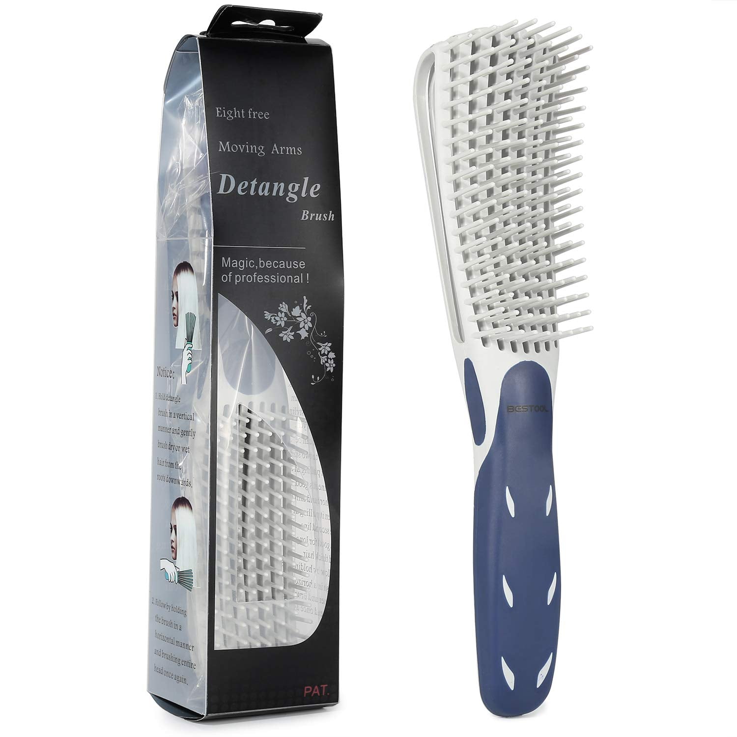 BESTOOL Detangling Brush for Curly and Natural Black Hair, Afro 3/4abc Texture, Faster and Easier Detangling of Wet or Dry Hair with No Pain (Blue)