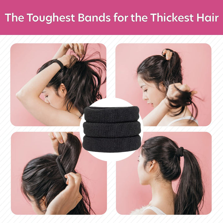 Burlybands Large Hair Ties for Thick Heavy or Curly Hair. No Slip No Damage Seamless Ponytail Holders Scrunchies Sports Thick Hair Ties (Black 8 Pcs)