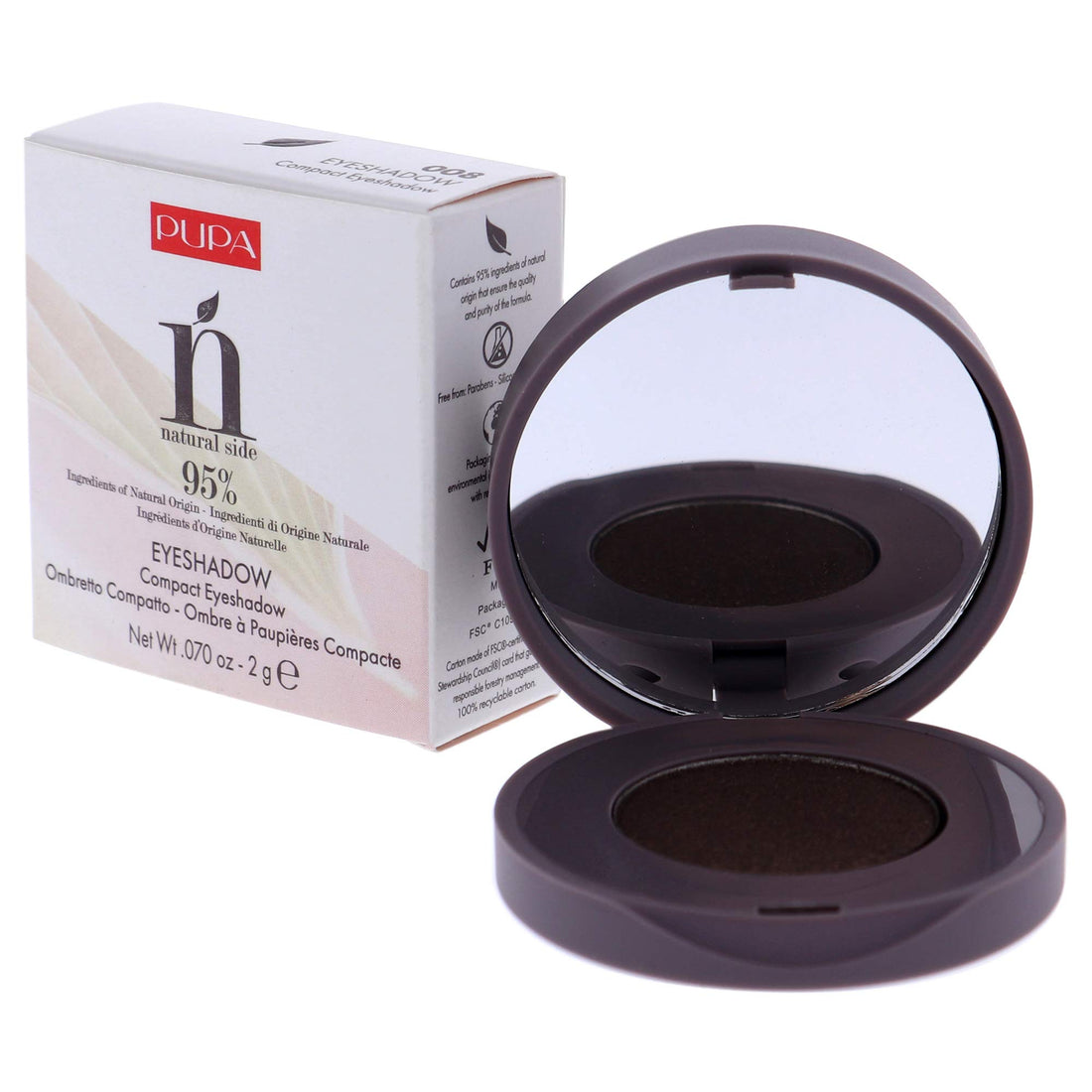 PUPA Milano Natural Side Compact Eyeshadow - 008 Chocolate Brown for Women - 0.07 oz Eye Shadow (I0111811)