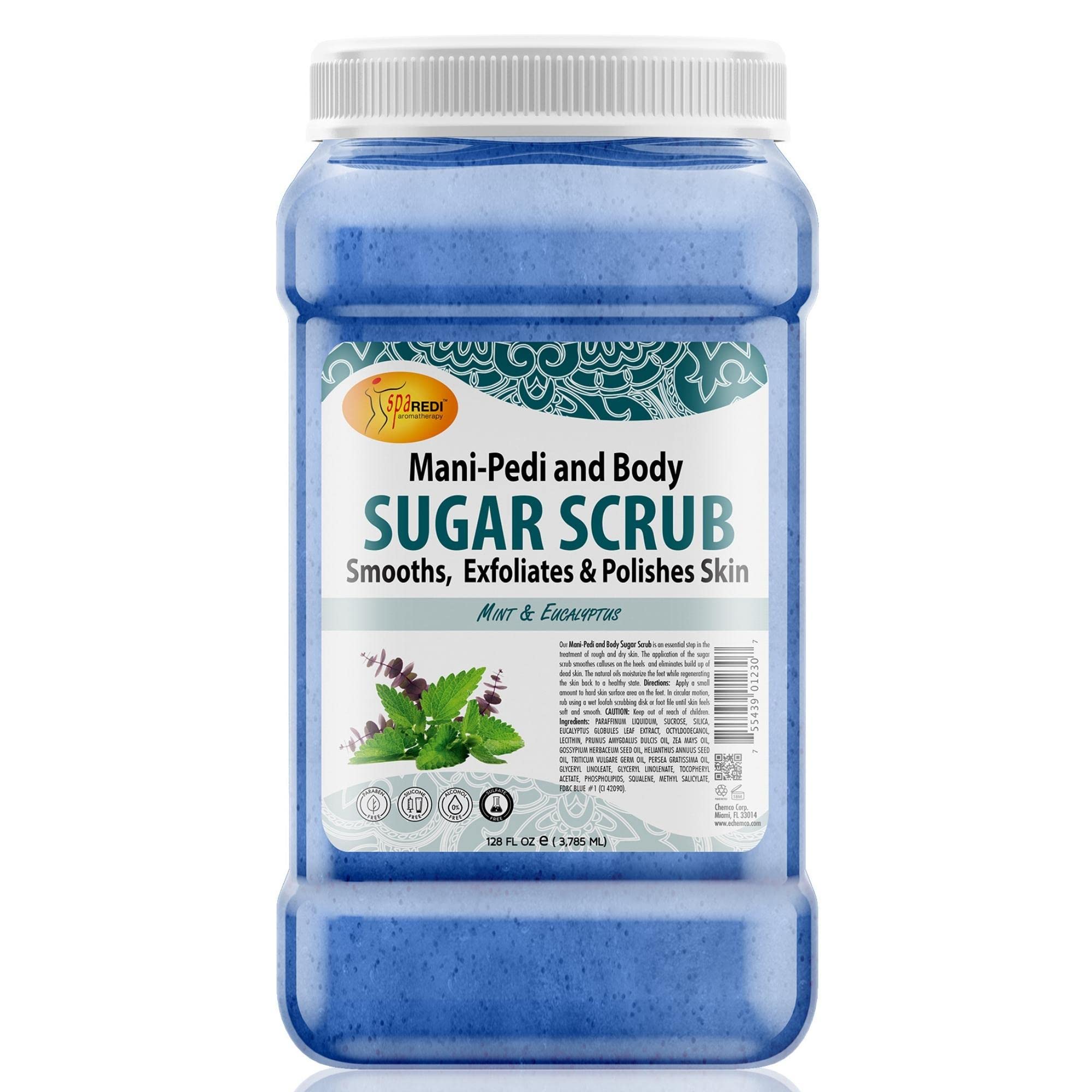 SPA REDI – Sugar Body Scrub, Mint and Eucalyptus, 128 Oz, Exfoliating, Moisturizing, Hydrating and Nourishing, Glow, Polish, Smooth and Fresh Skin - Body Exfoliator