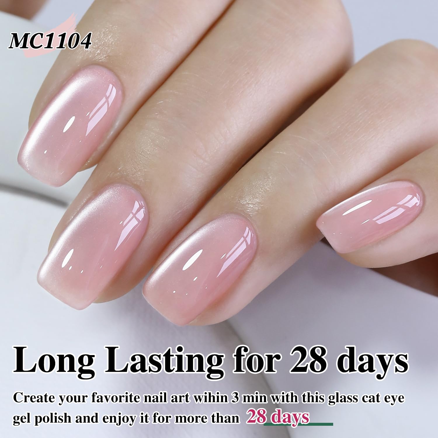 Double Rhythm Jelly Glass Cat Eye Gel Polish with Magnet 15ML Holographic Glitter Shimmer Translucent Sheer Color Magnetic Nail Polish Salon DIY at Home (Jelly Pink Nude-MC1104)