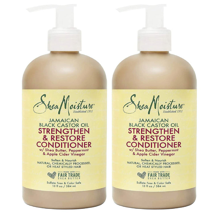 SheaMoisture Jamaican Black Castor Oil 13 oz. Strengthen, Grow & Restore Conditioner with Shea Butter, Peppermint and Keratin - Sulfate Free and Color Safe - Value Pack of 2 Each