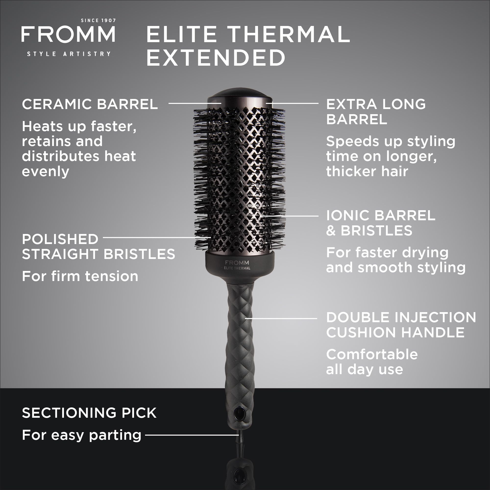 Fromm Elite Thermal Extended Barrel 2 Ceramic Ionic Round Brush, F2045